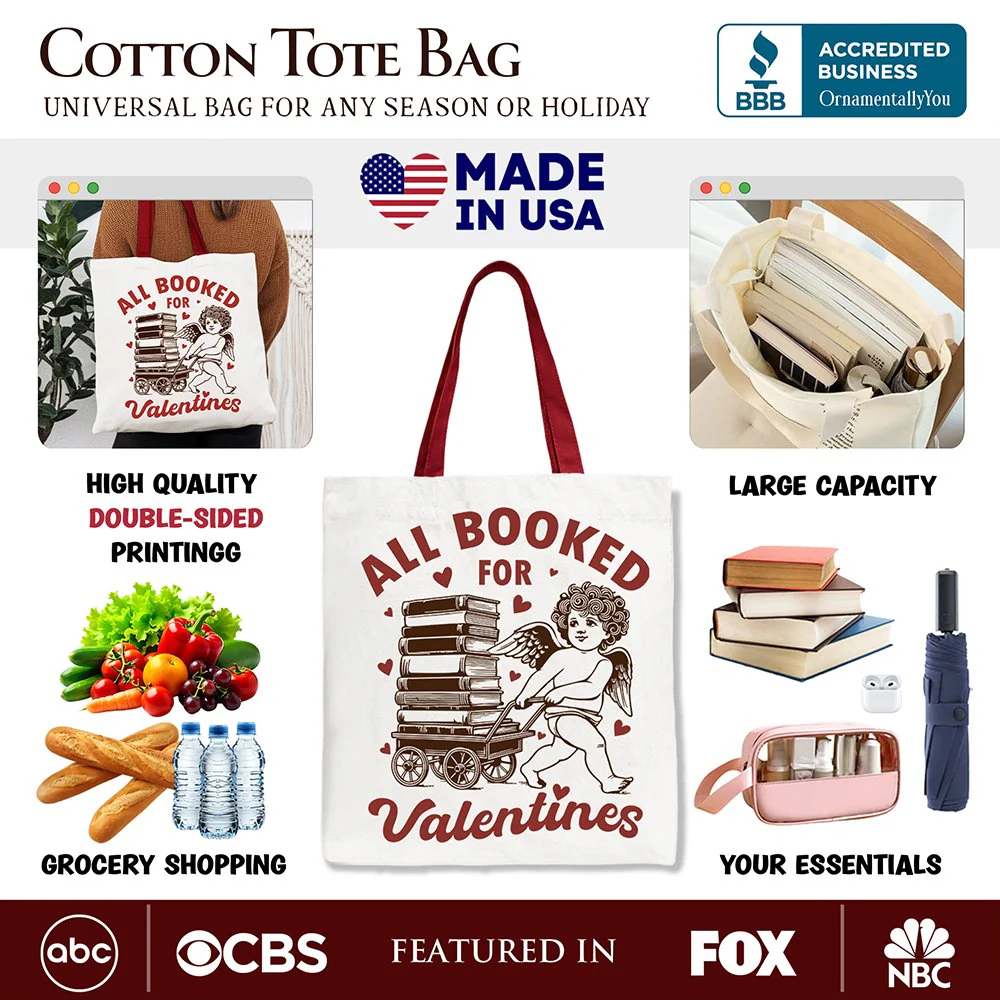 All Booked For Valentines Cupid Canvas Tote Bag, Vintage Funny Bookworm Gift - Image 2