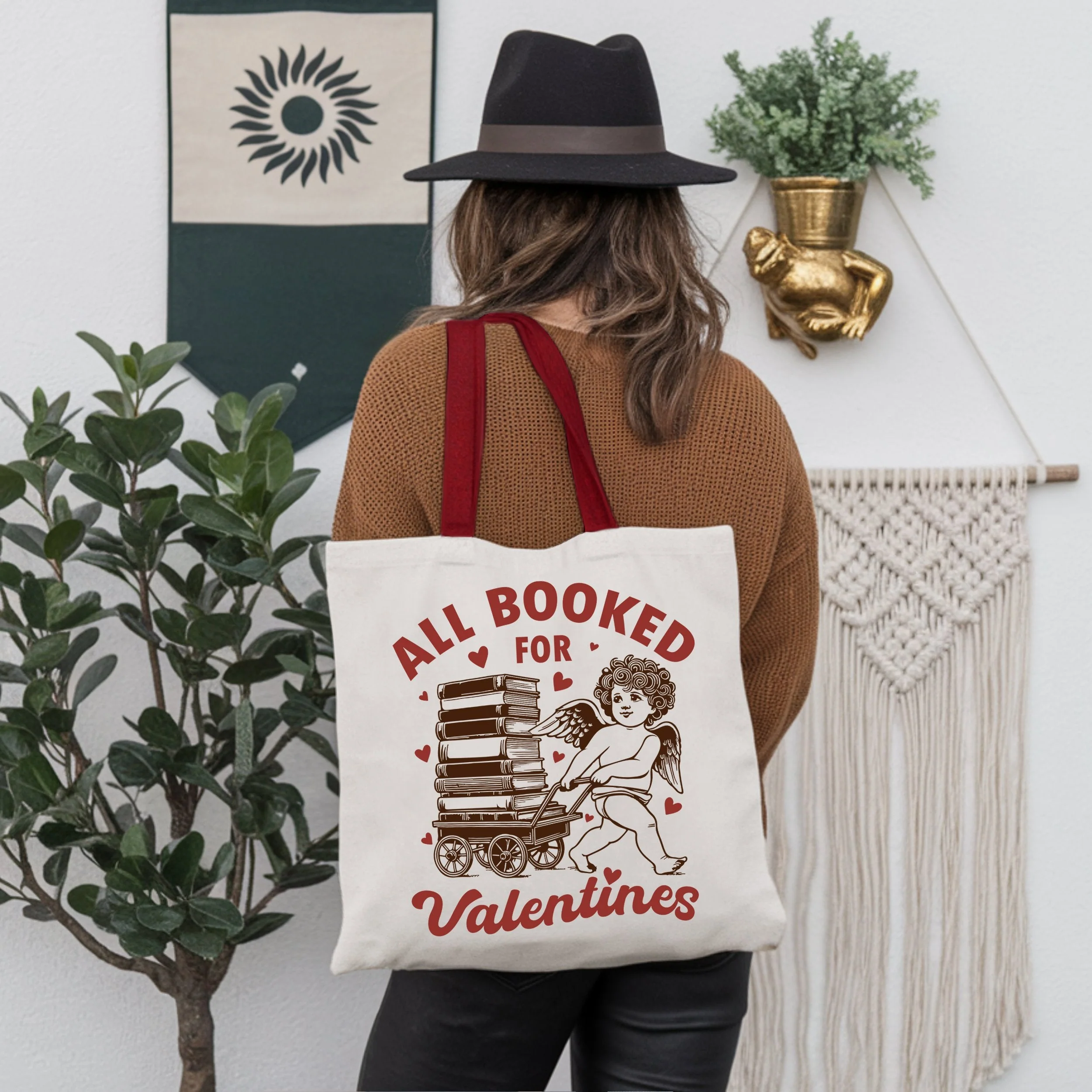 All Booked For Valentines Cupid Canvas Tote Bag, Vintage Funny Bookworm Gift - Image 6