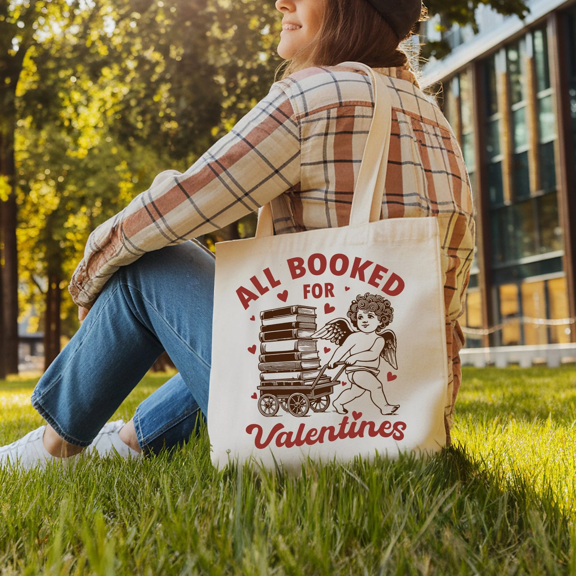 All Booked For Valentines Cupid Canvas Tote Bag, Vintage Funny Bookworm Gift - Image 7