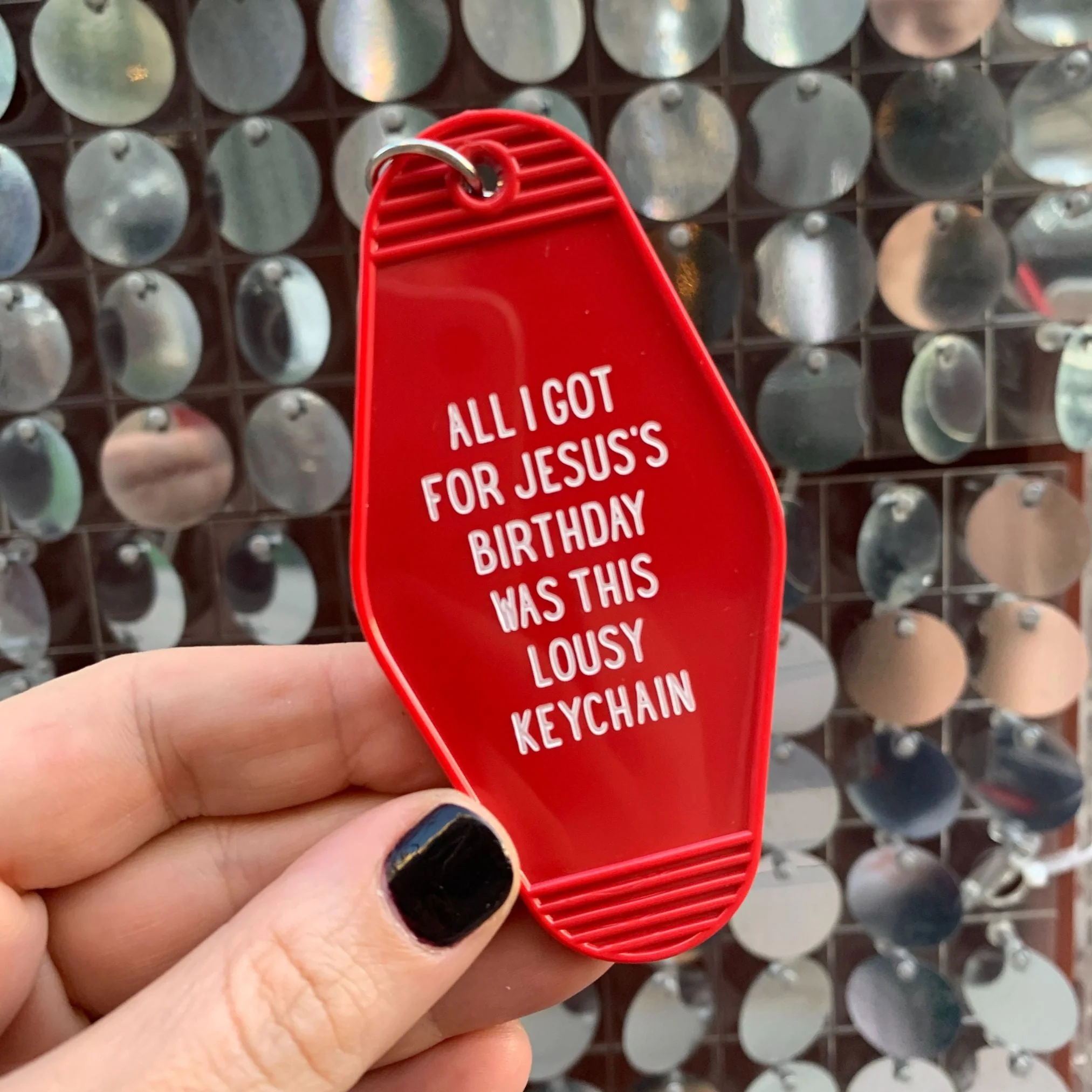 All I Got For Jesus's Birthday Christmas Motel Style Keychain in Red - Image 3