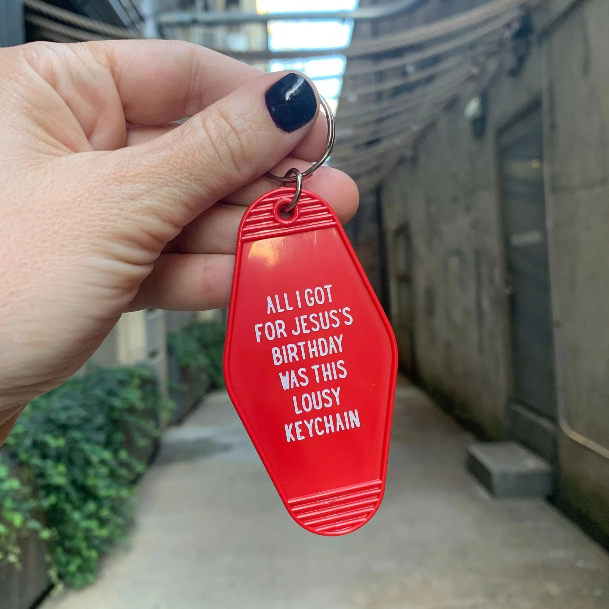 All I Got For Jesus's Birthday Christmas Motel Style Keychain in Red - Image 4