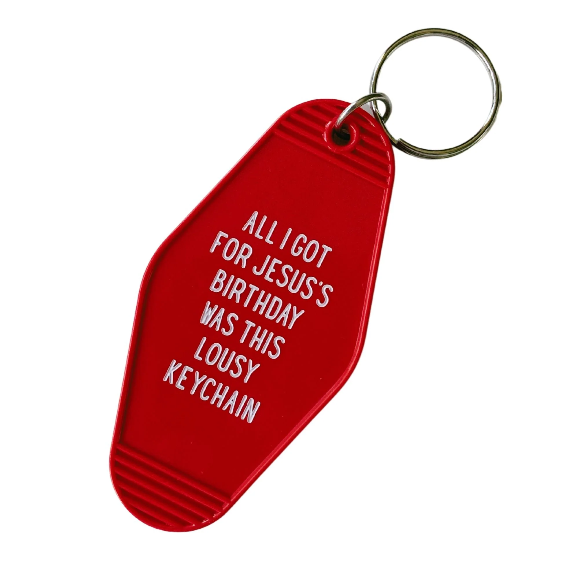 All I Got For Jesus's Birthday Christmas Motel Style Keychain in Red - Image 6