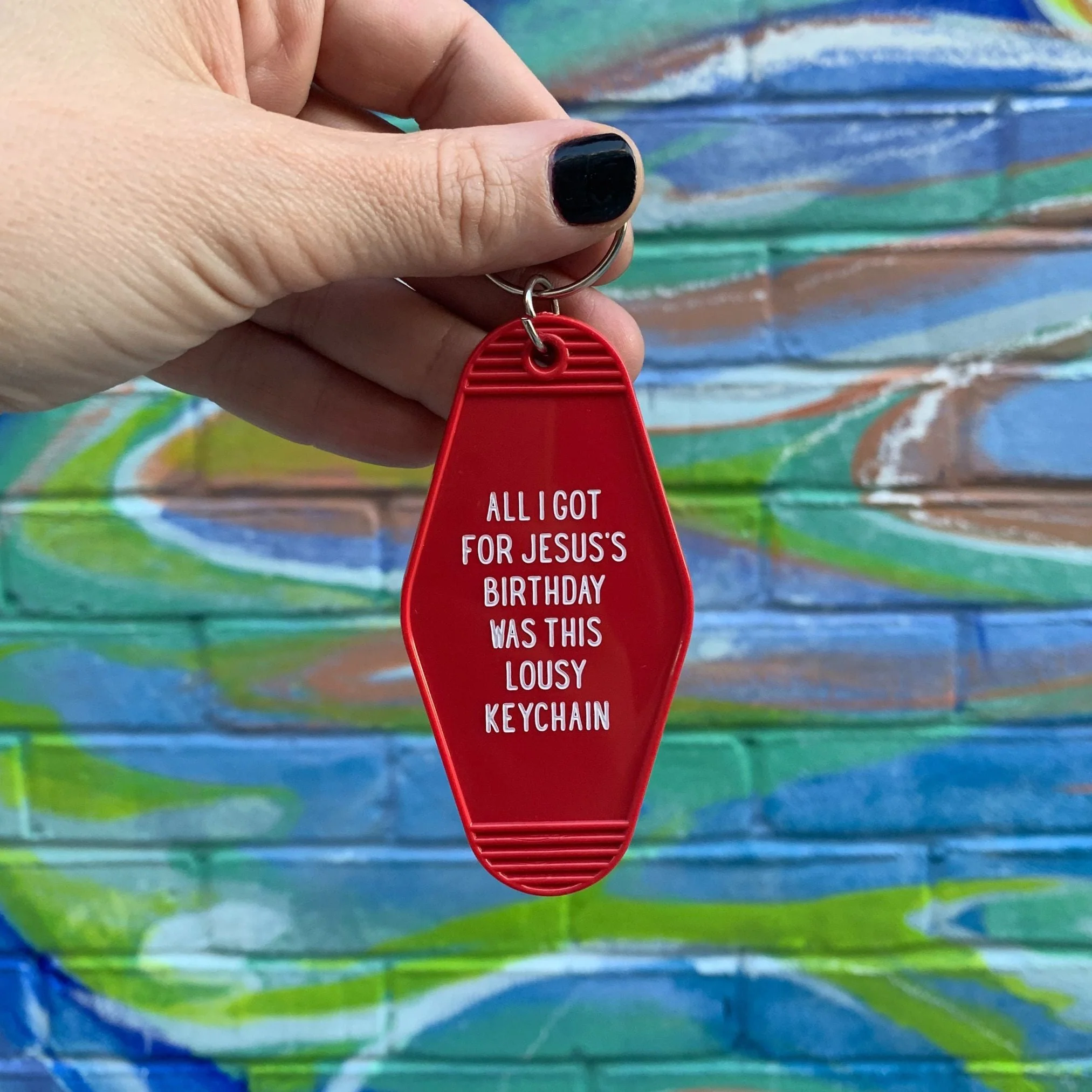 All I Got For Jesus's Birthday Christmas Motel Style Keychain in Red - Image 8