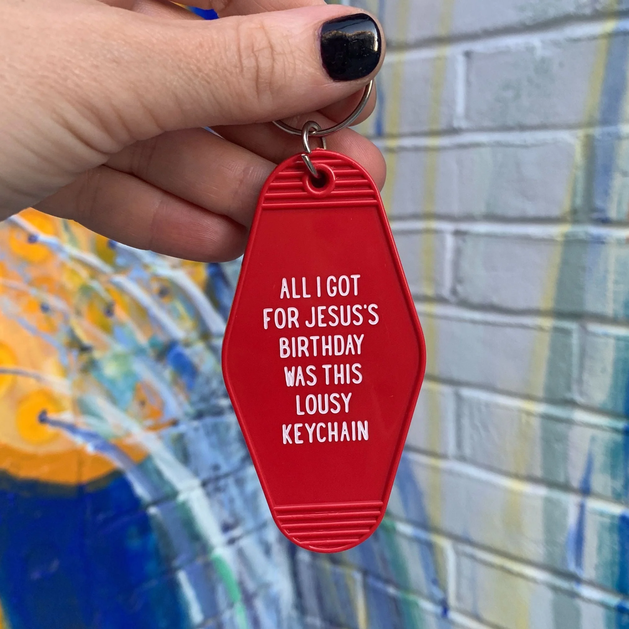 All I Got For Jesus's Birthday Christmas Motel Style Keychain in Red - Image 9