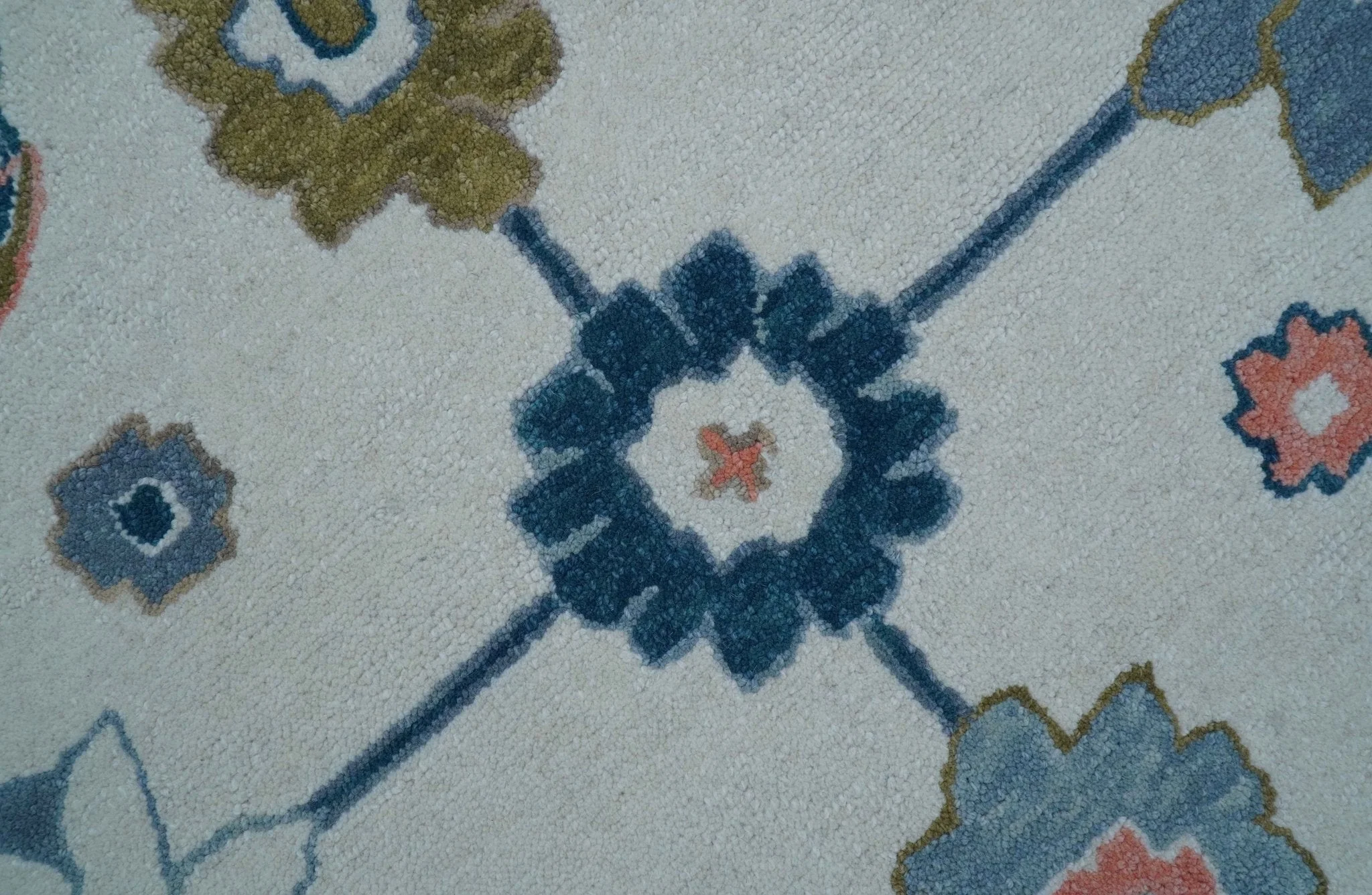 Allure Custom Made Ivory And Blue Traditional Oushak Hand Tufted Wool Rug - Image 5