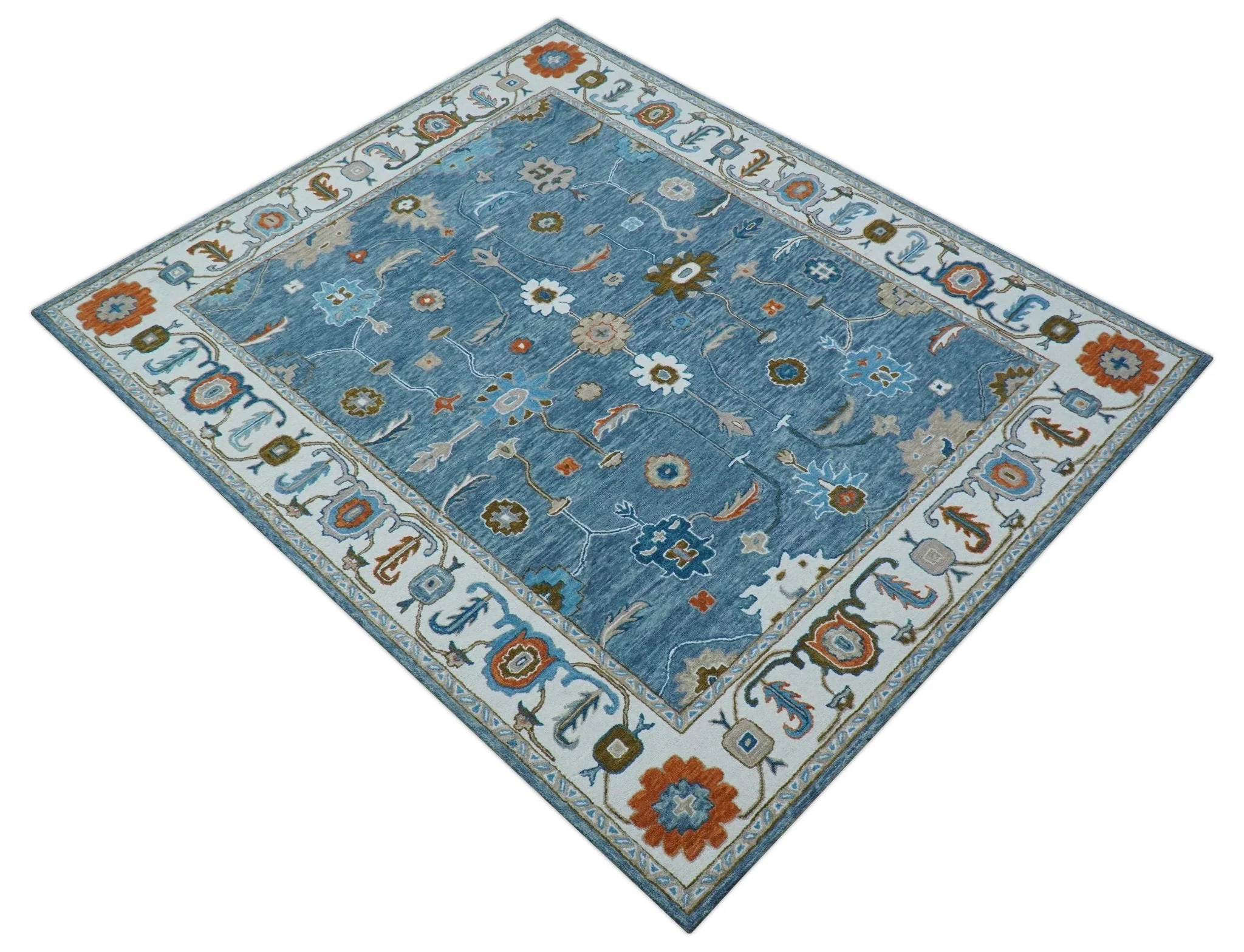 Allure Custom Made Modern Oushak Blue And Ivory Hand Tufted Wool Rug - Image 10