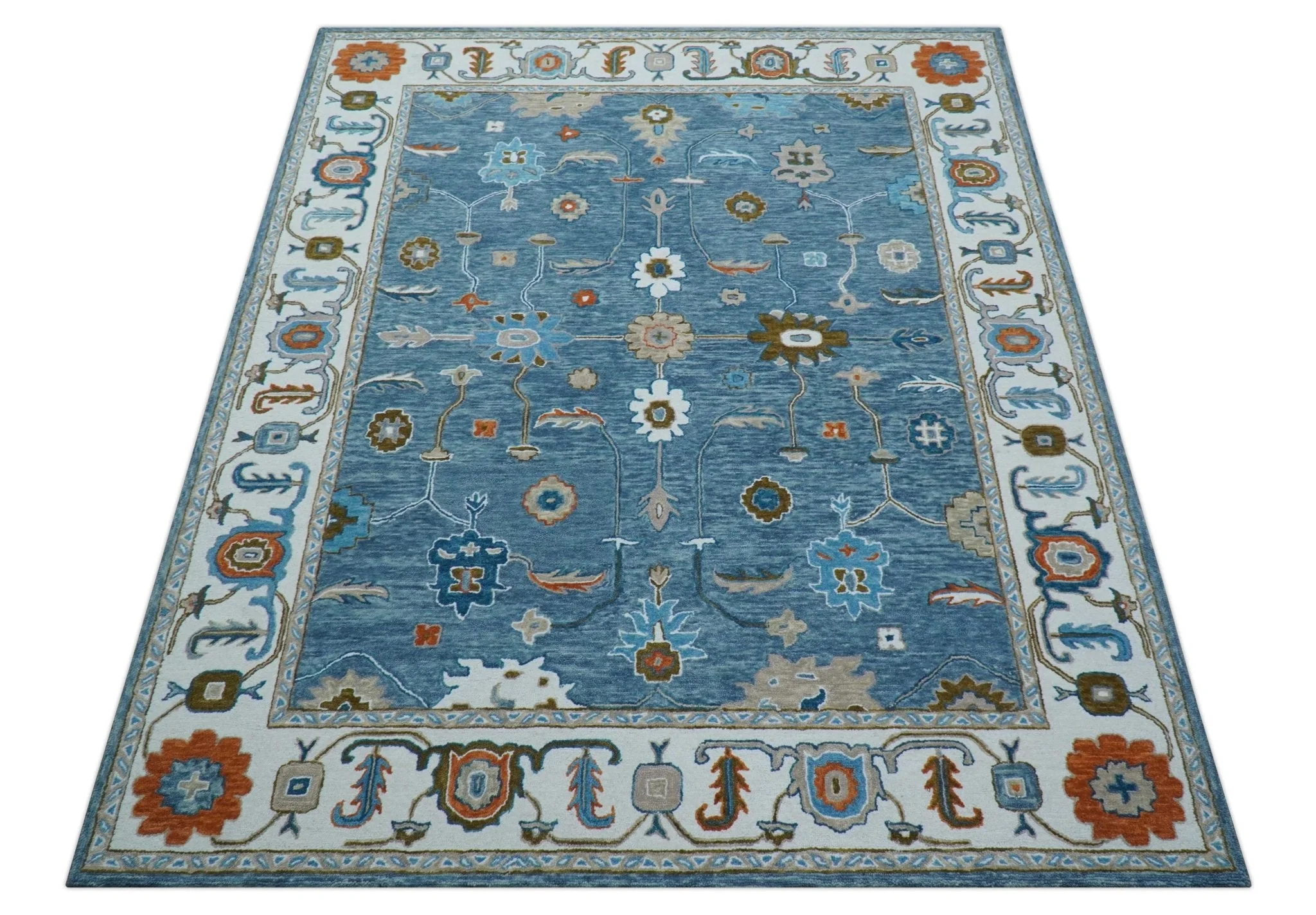 Allure Custom Made Modern Oushak Blue And Ivory Hand Tufted Wool Rug - Image 11