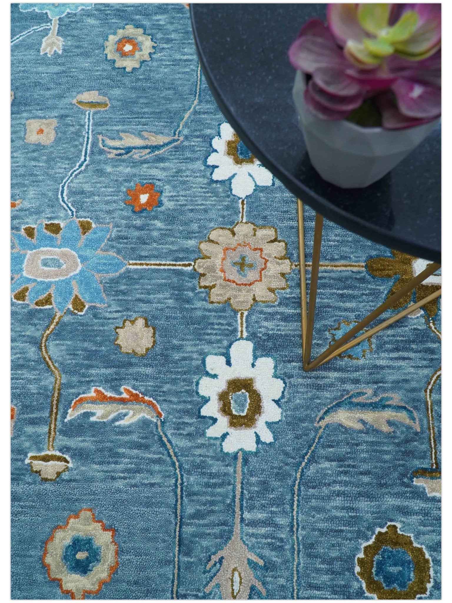 Allure Custom Made Modern Oushak Blue And Ivory Hand Tufted Wool Rug - Image 3