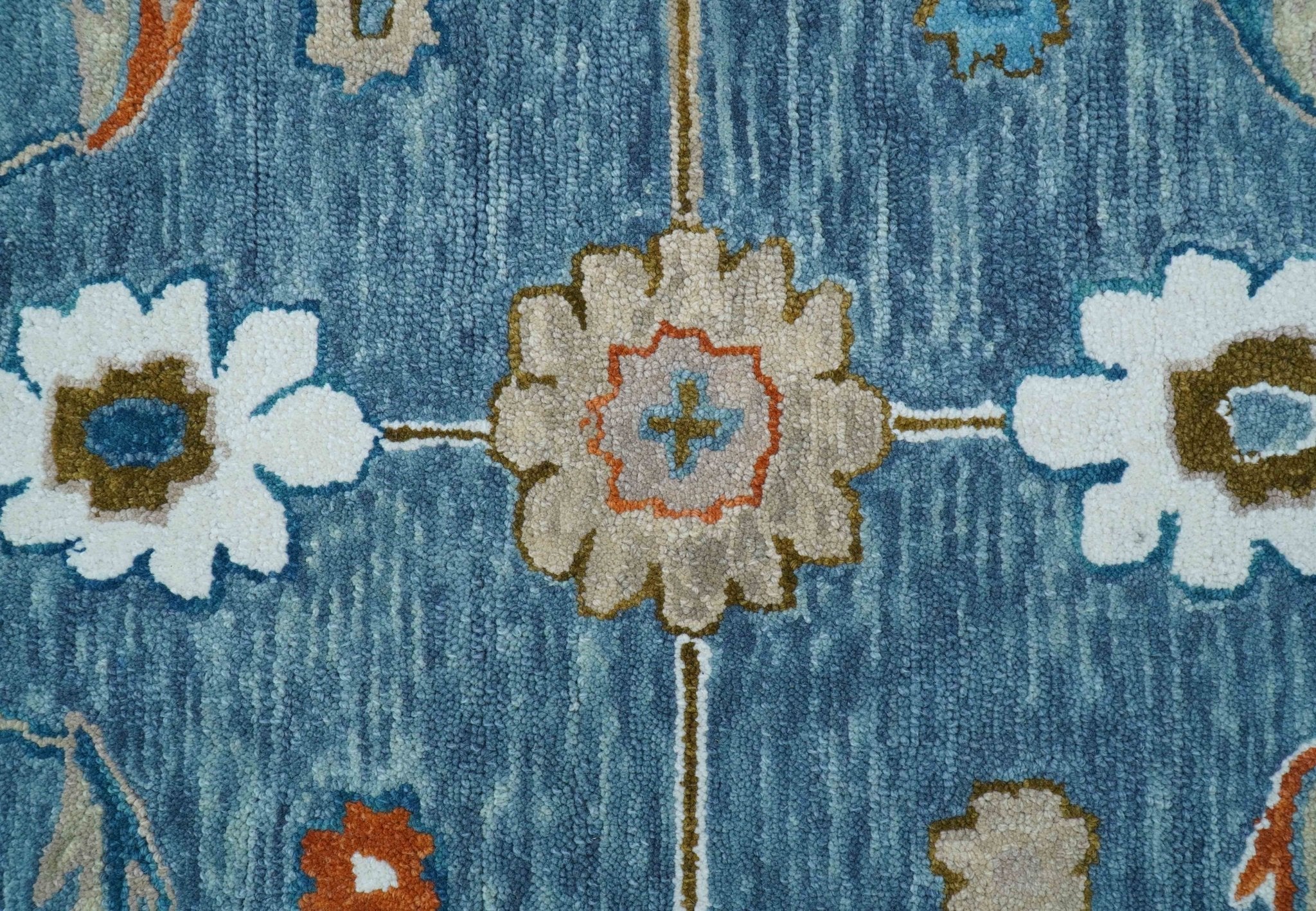 Allure Custom Made Modern Oushak Blue And Ivory Hand Tufted Wool Rug - Image 4