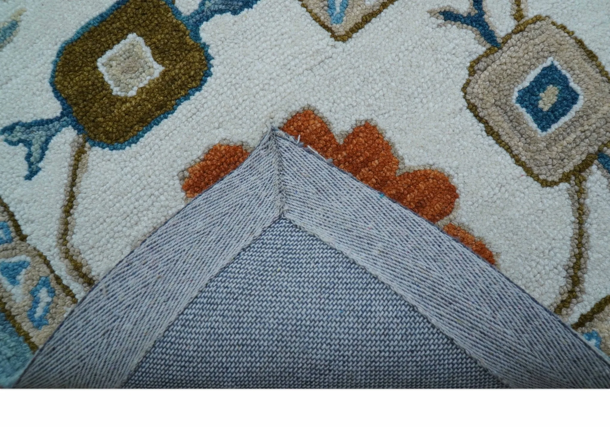 Allure Custom Made Modern Oushak Blue And Ivory Hand Tufted Wool Rug - Image 6