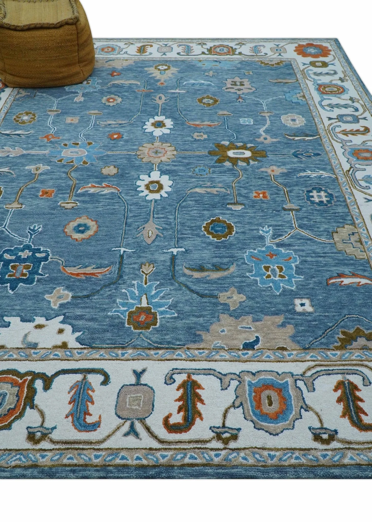 Allure Custom Made Modern Oushak Blue And Ivory Hand Tufted Wool Rug - Image 9