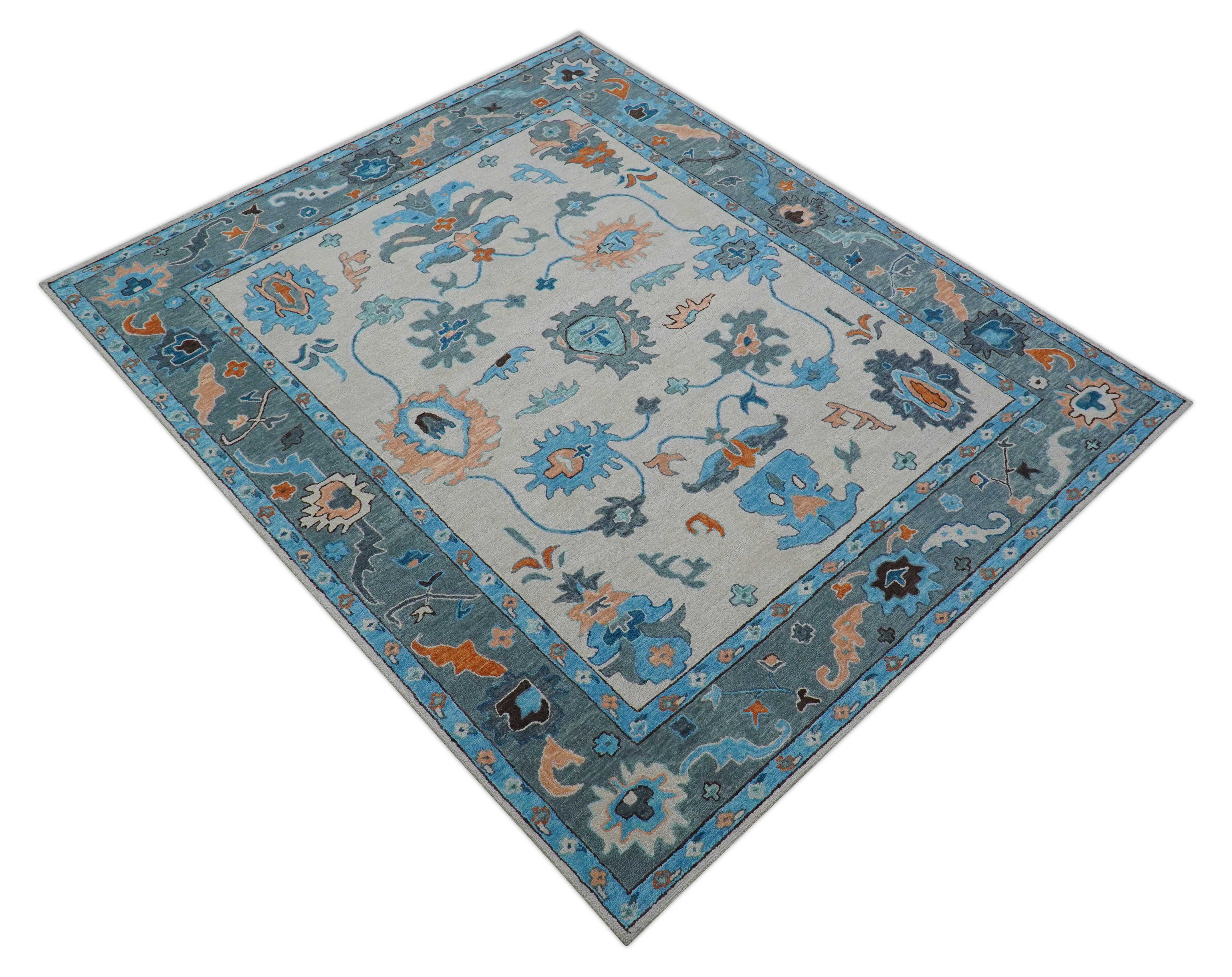 Allure Custom Made Traditional Design Peach And Blue Hand Tufted Wool Rug - Image 10
