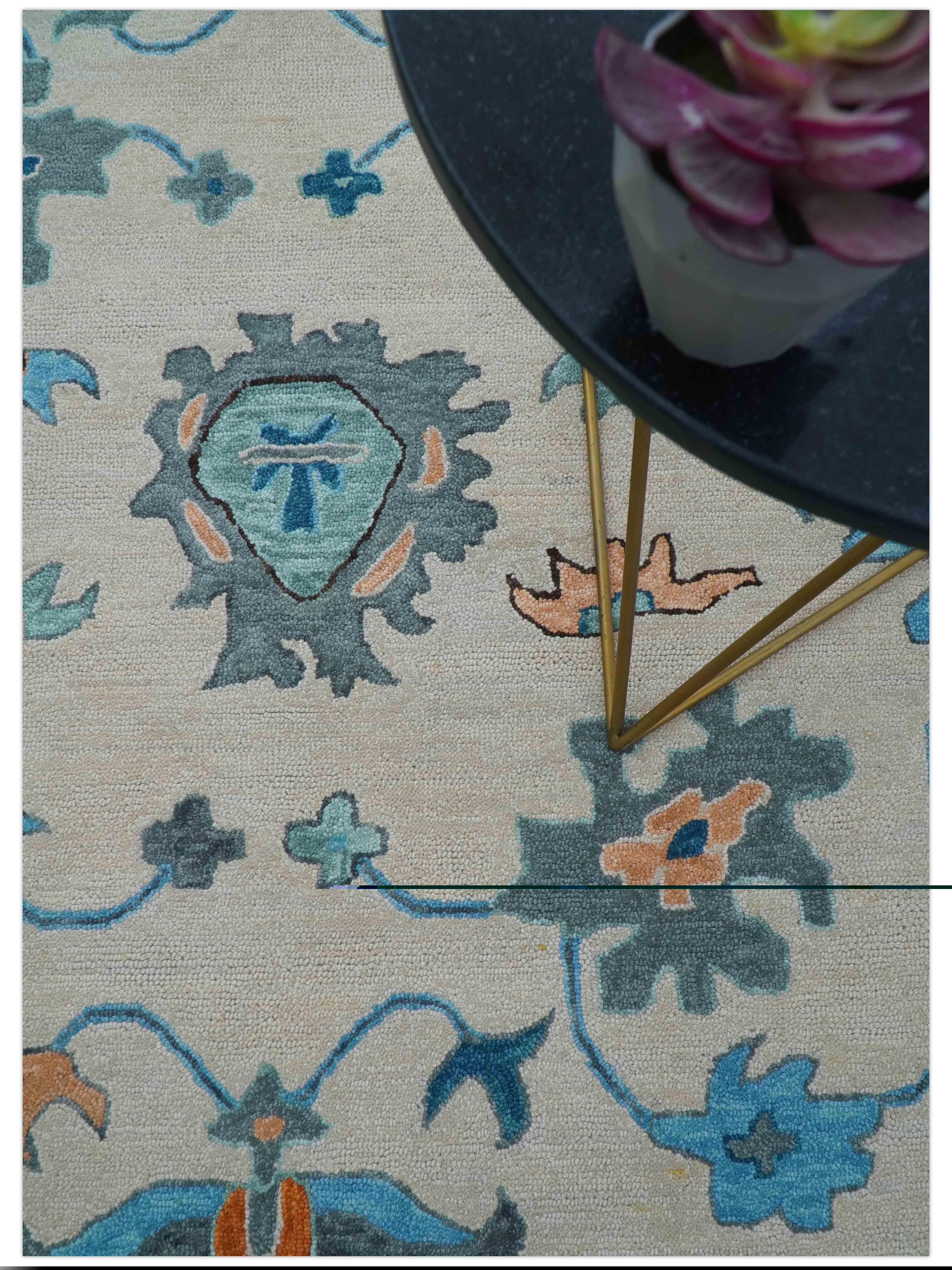 Allure Custom Made Traditional Design Peach And Blue Hand Tufted Wool Rug - Image 3