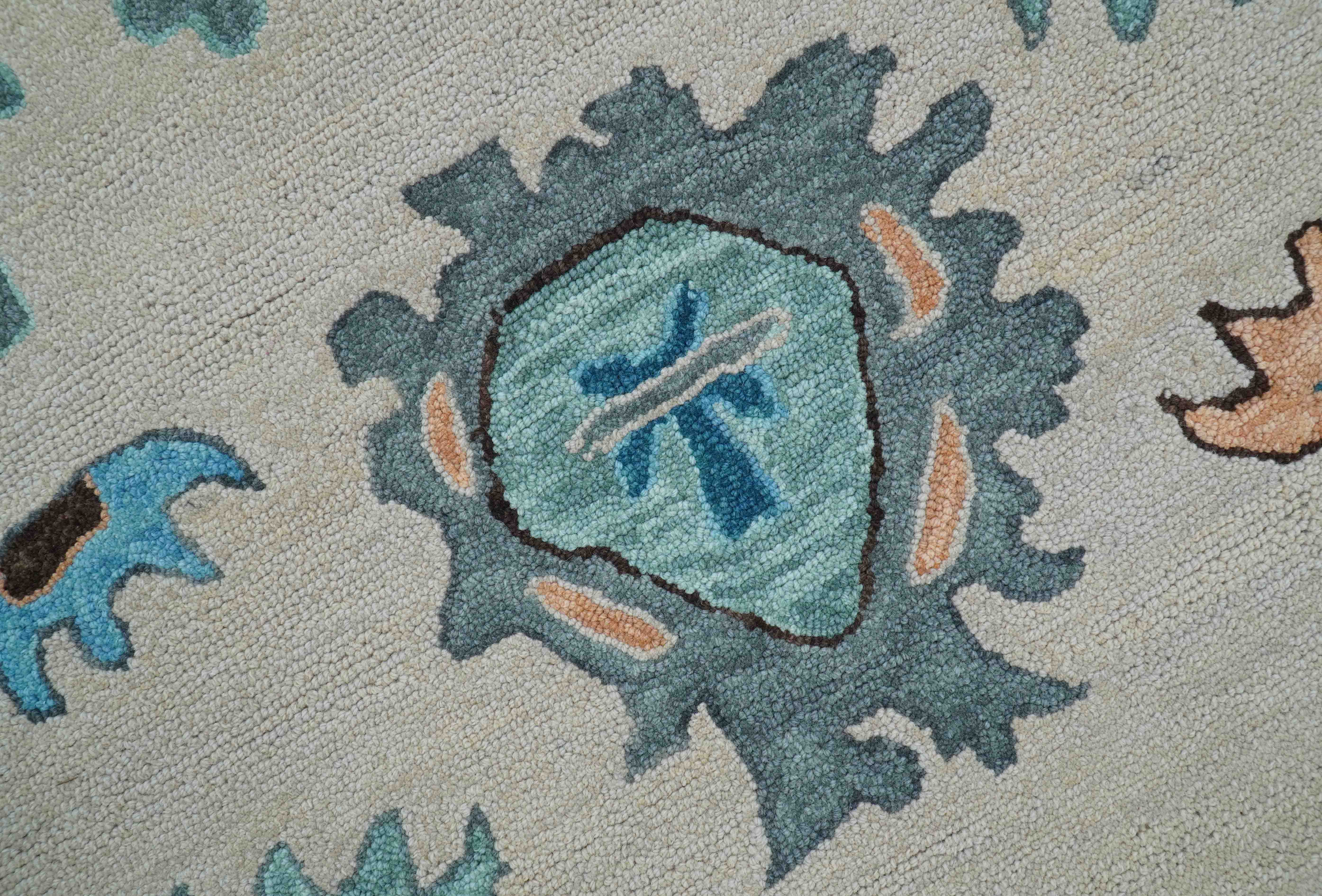 Allure Custom Made Traditional Design Peach And Blue Hand Tufted Wool Rug - Image 4
