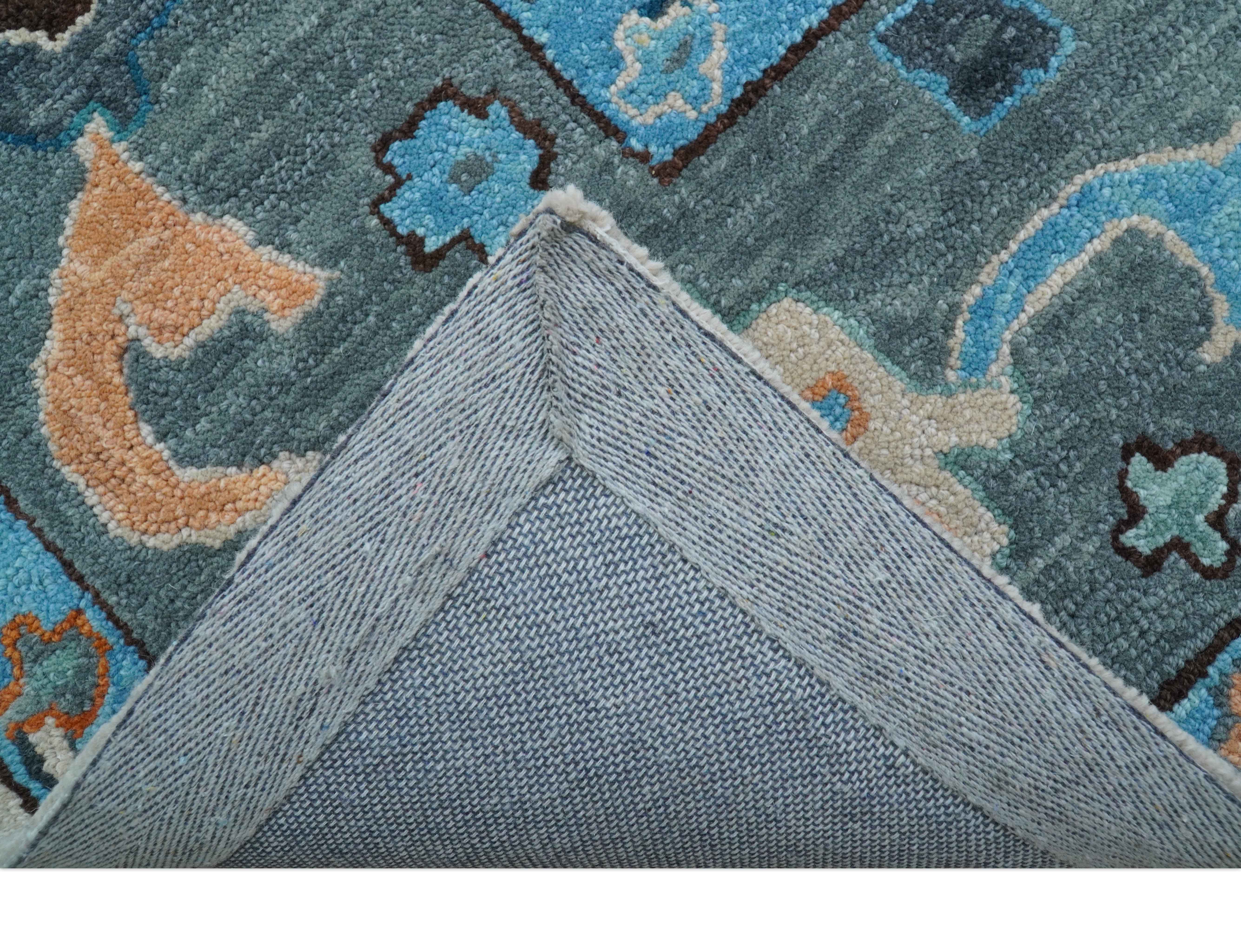 Allure Custom Made Traditional Design Peach And Blue Hand Tufted Wool Rug - Image 6