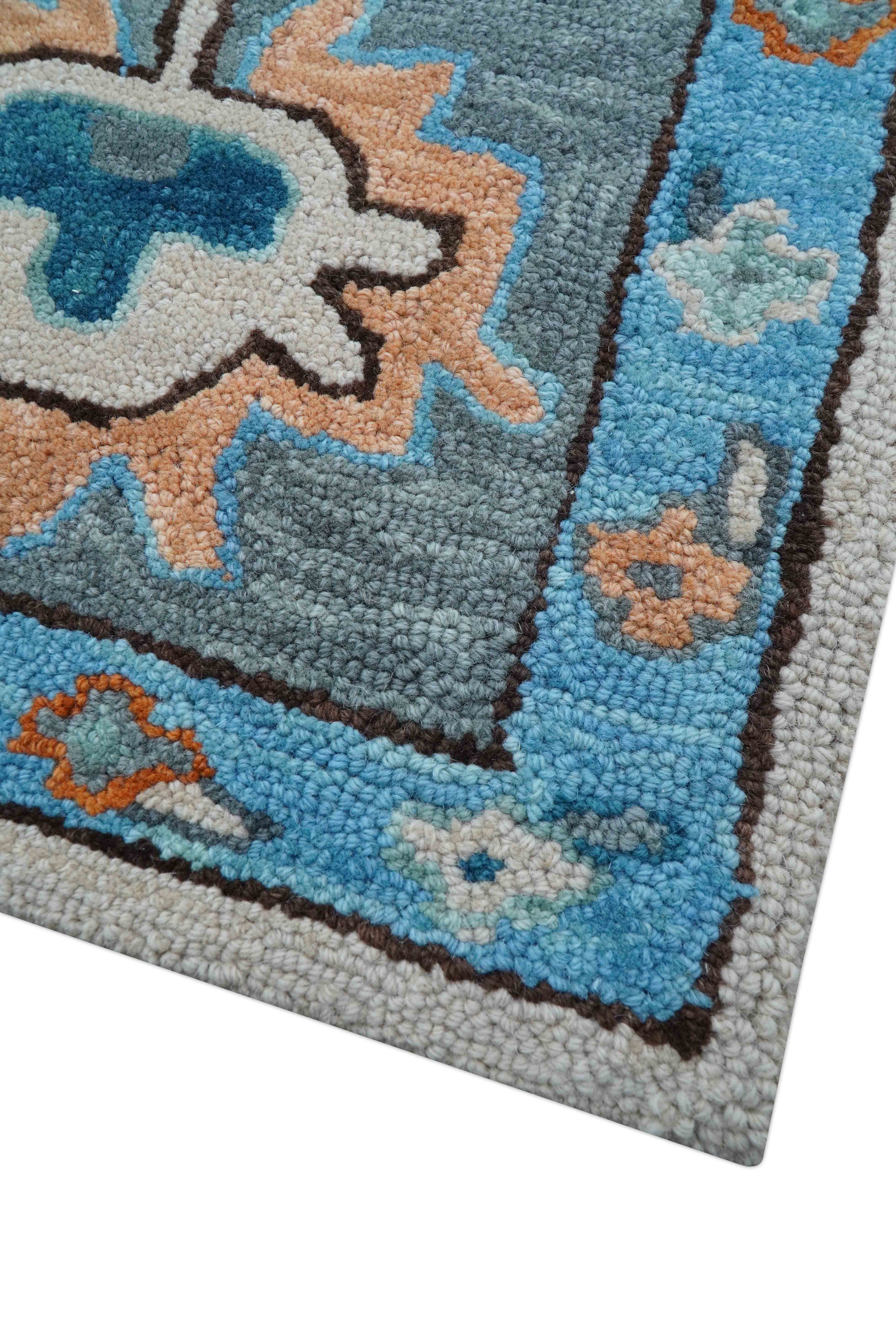 Allure Custom Made Traditional Design Peach And Blue Hand Tufted Wool Rug - Image 8