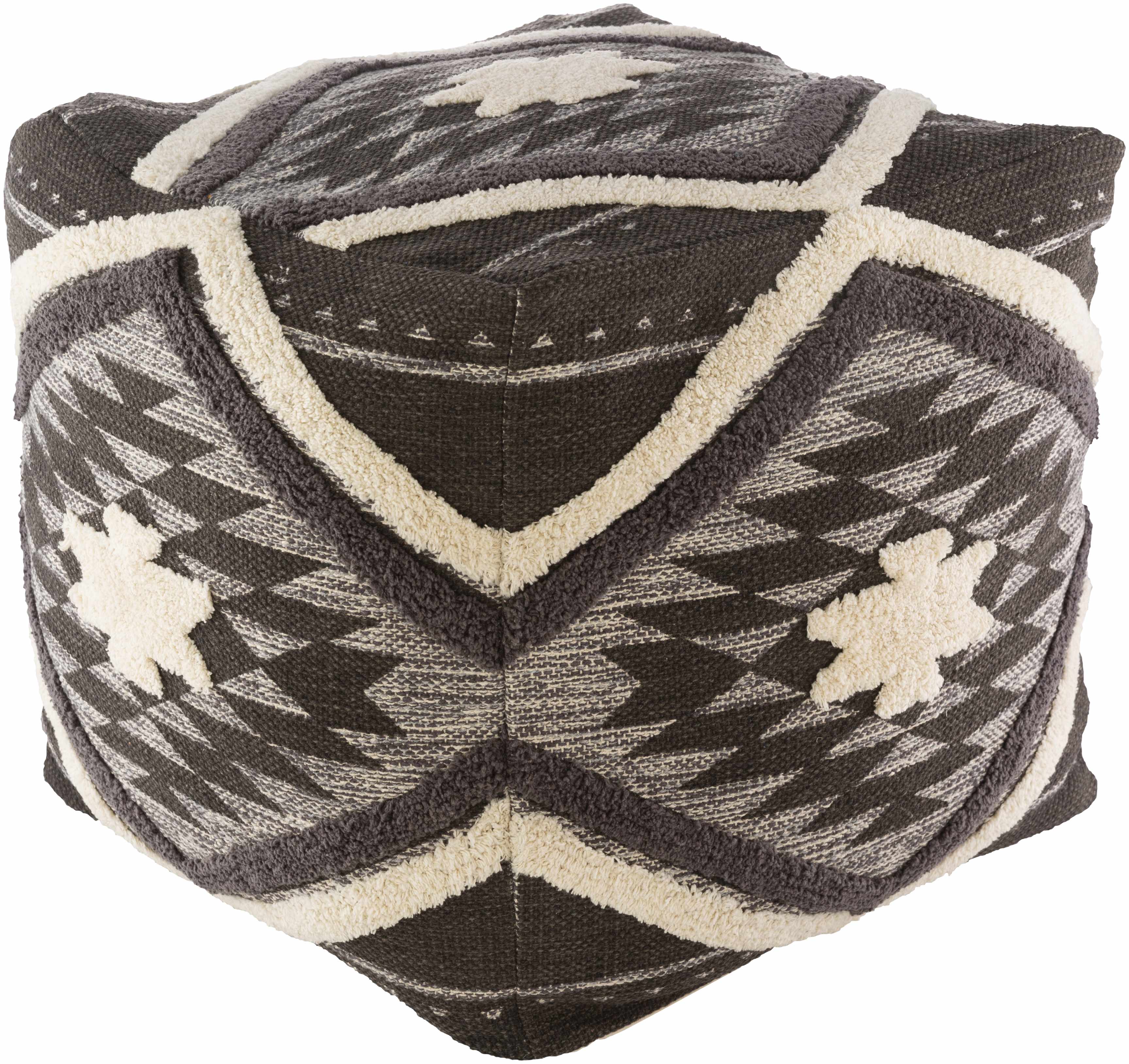 Almondbank Handwoven Beige Cotton Pouf - Image 2