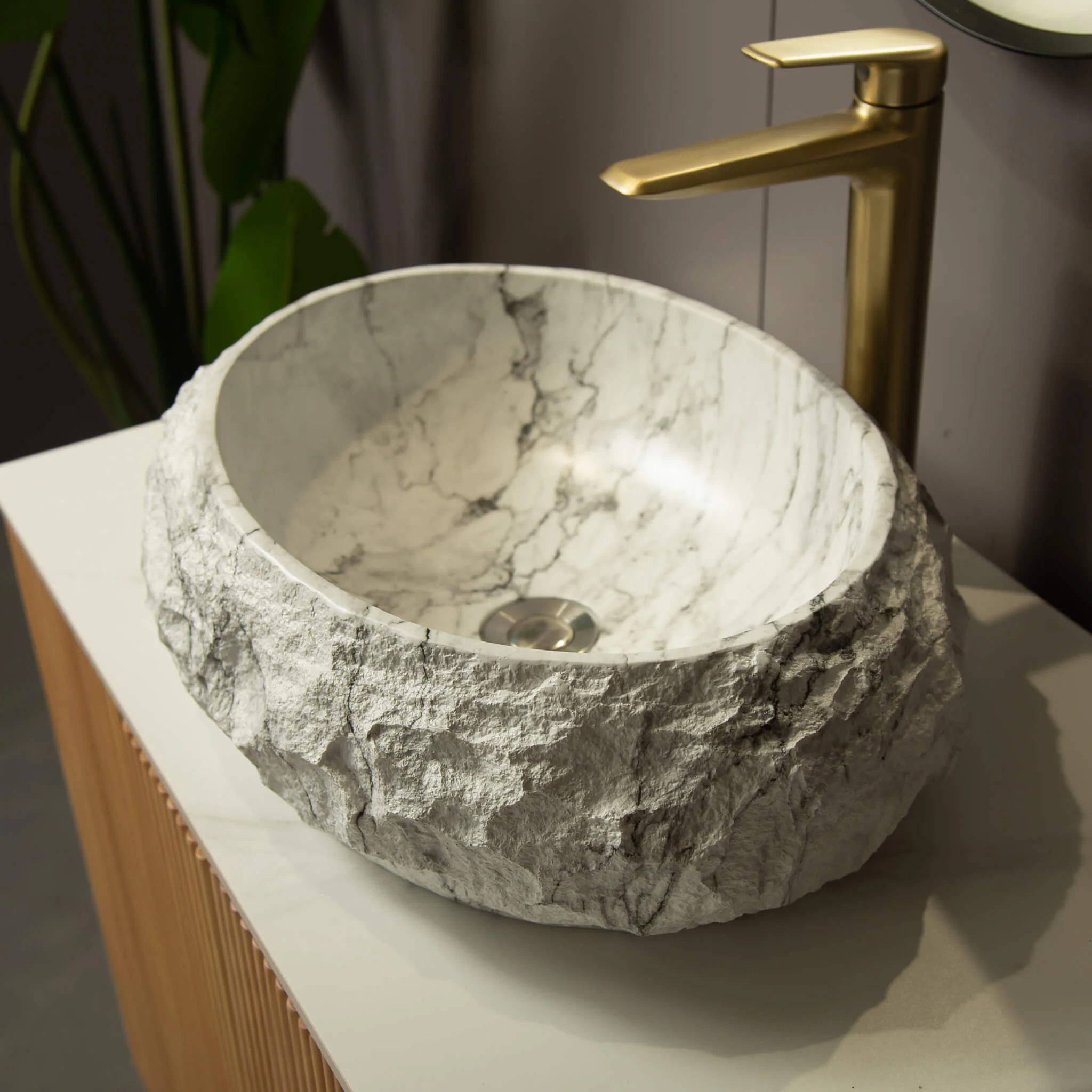 Alora 18-Inch Ivory Oval Bathroom Resin Vessel Basin Sink With Stone Pattern (SAK79130) - Image 6