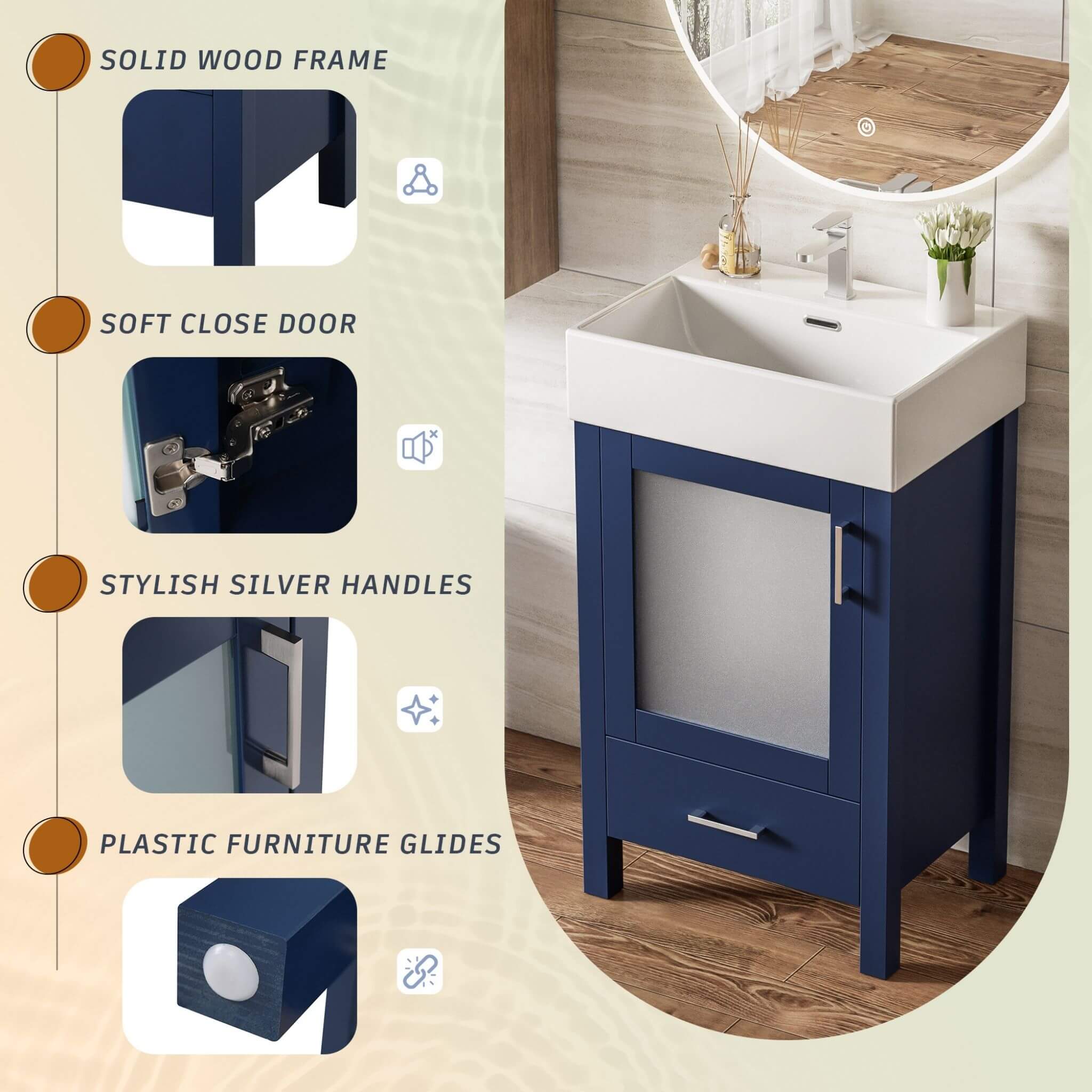 Alora 20-Inch Modern Bathroom Vanity With Ceramic Sink And Storage Cabinet (SAK39851) - Image 6