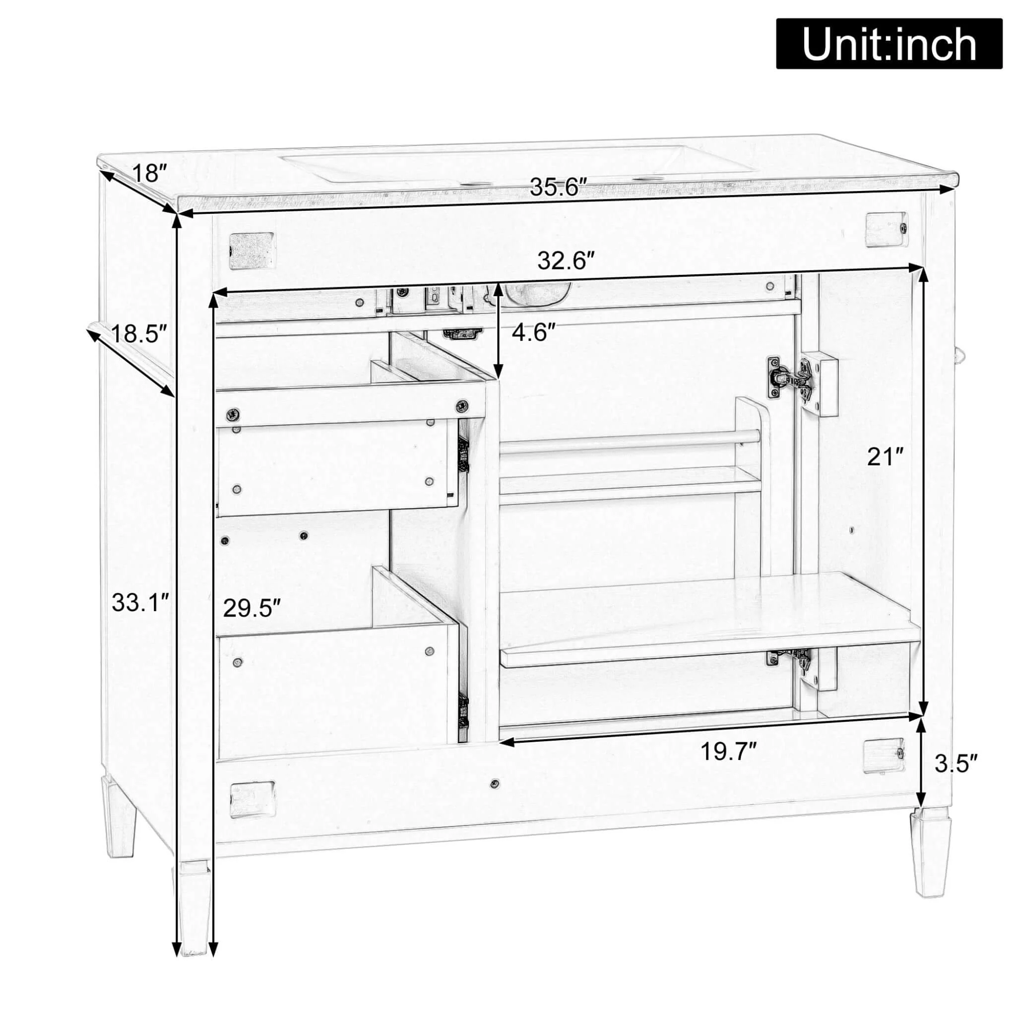 Alora 36-Inch Freestanding Bathroom Vanity With Ceramic Sink And Storage Cabinets [Faucet Not Included] (SAK86310) - Image 19