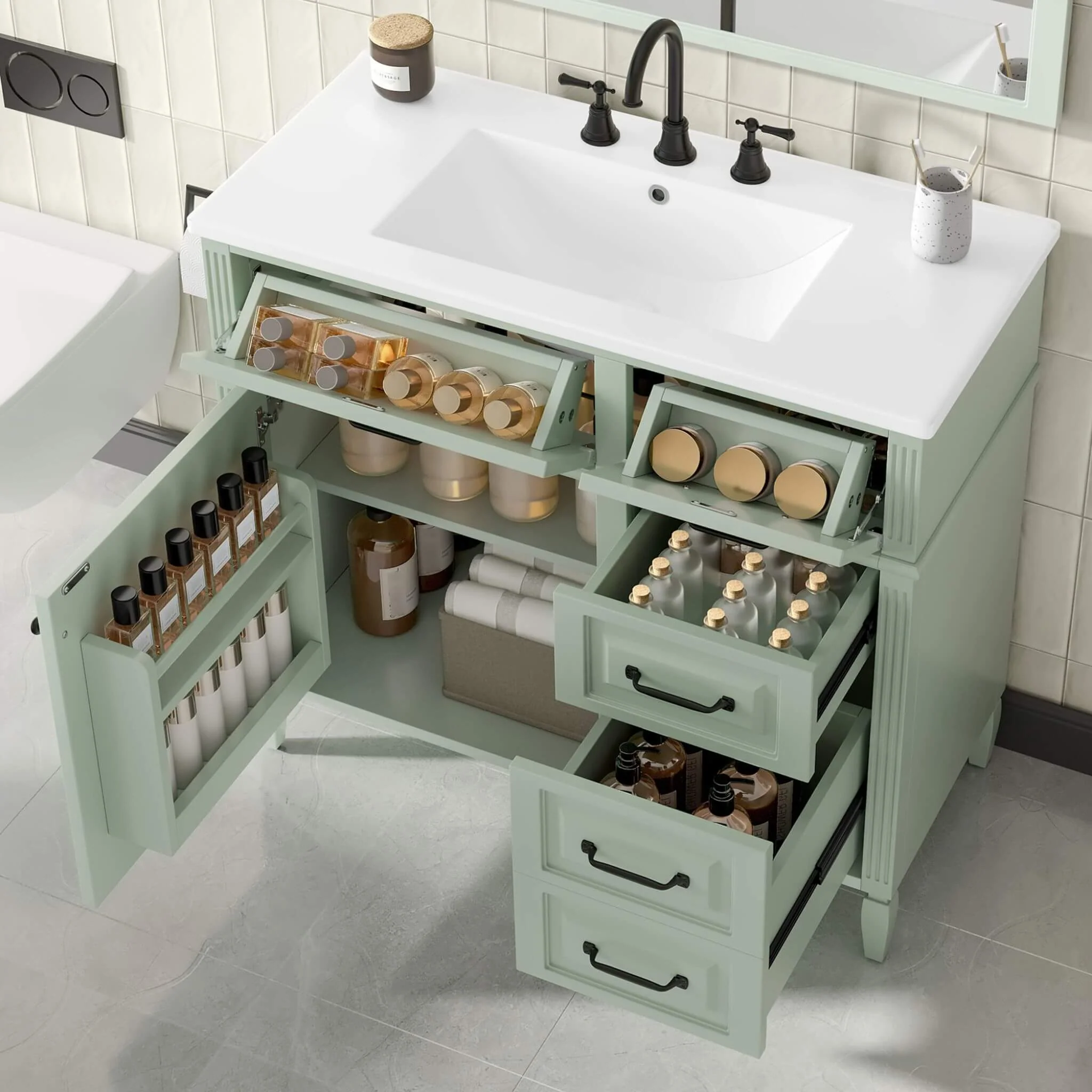 Alora 36-Inch Freestanding Bathroom Vanity With Ceramic Sink And Storage Cabinets [Faucet Not Included] (SAK86310) - Image 3