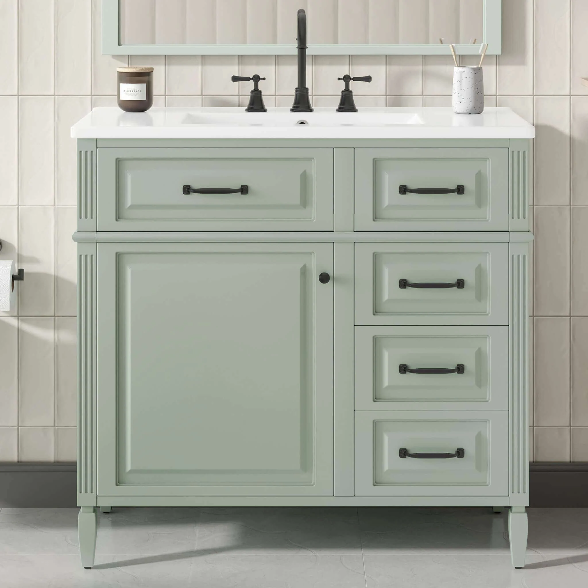 Alora 36-Inch Freestanding Bathroom Vanity With Ceramic Sink And Storage Cabinets [Faucet Not Included] (SAK86310) - Image 5