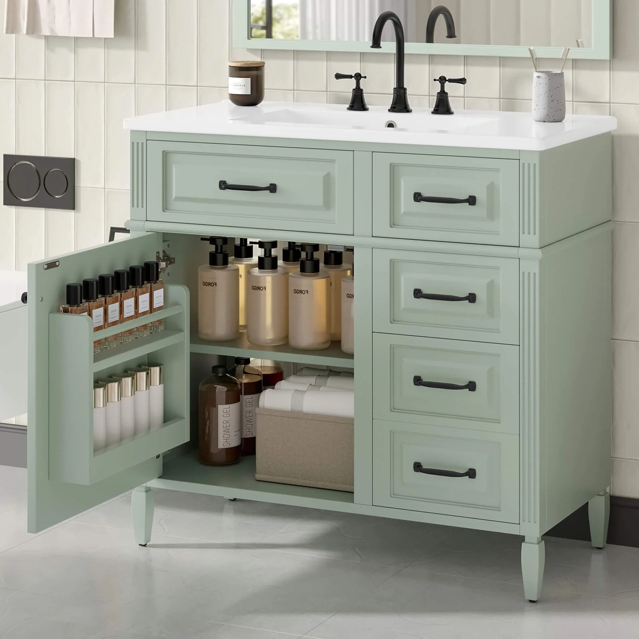Alora 36-Inch Freestanding Bathroom Vanity With Ceramic Sink And Storage Cabinets [Faucet Not Included] (SAK86310) - Image 7