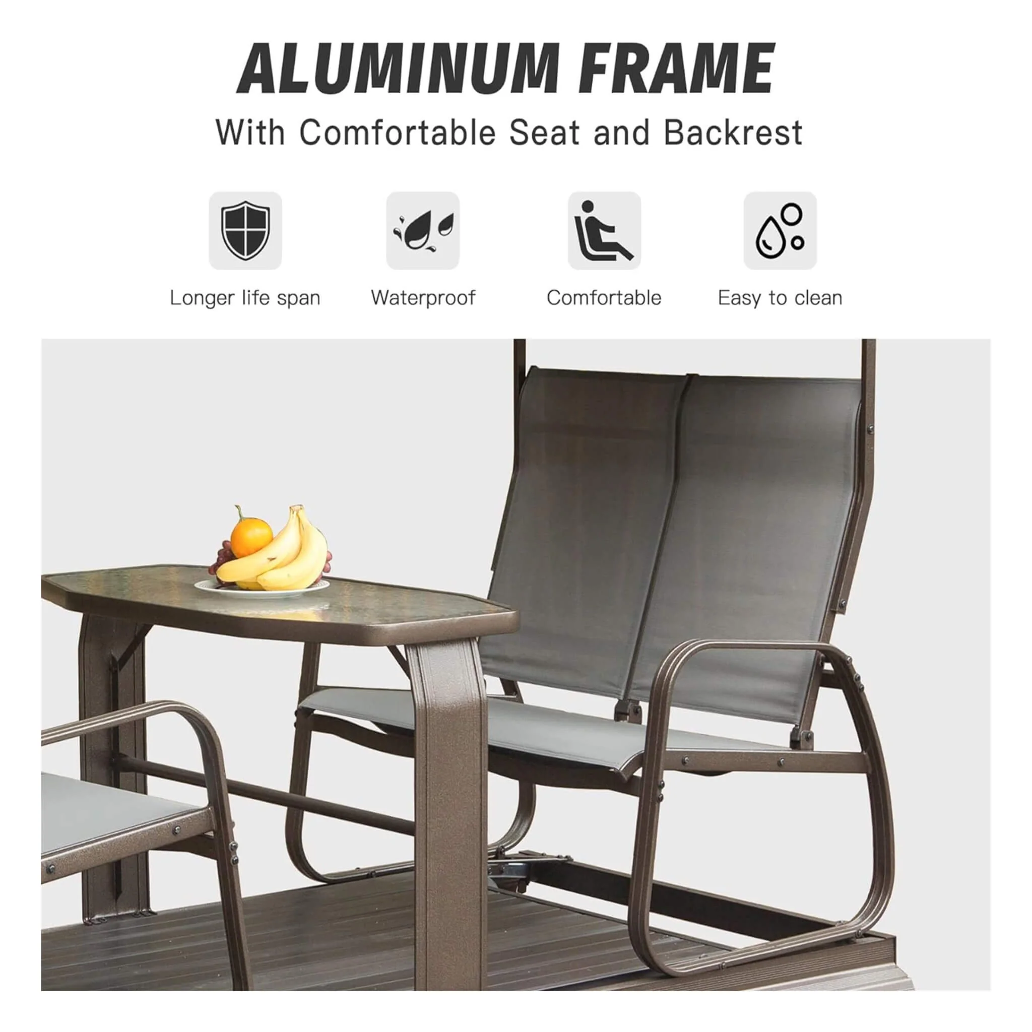 Alora 4-Seat Outdoor Aluminum Patio Swing Glider Bench With Canopy (SAK41726) - Image 3