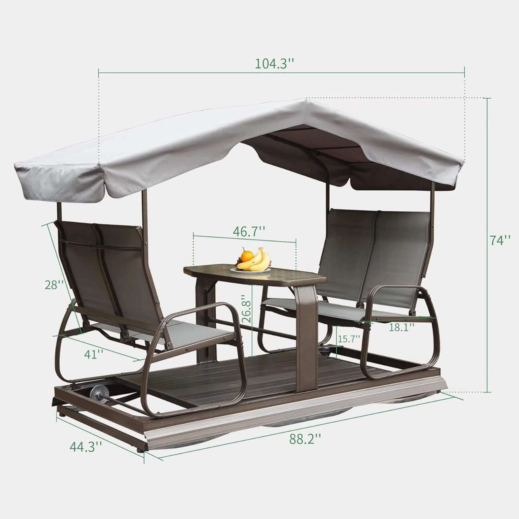 Alora 4-Seat Outdoor Aluminum Patio Swing Glider Bench With Canopy (SAK41726) - Image 9