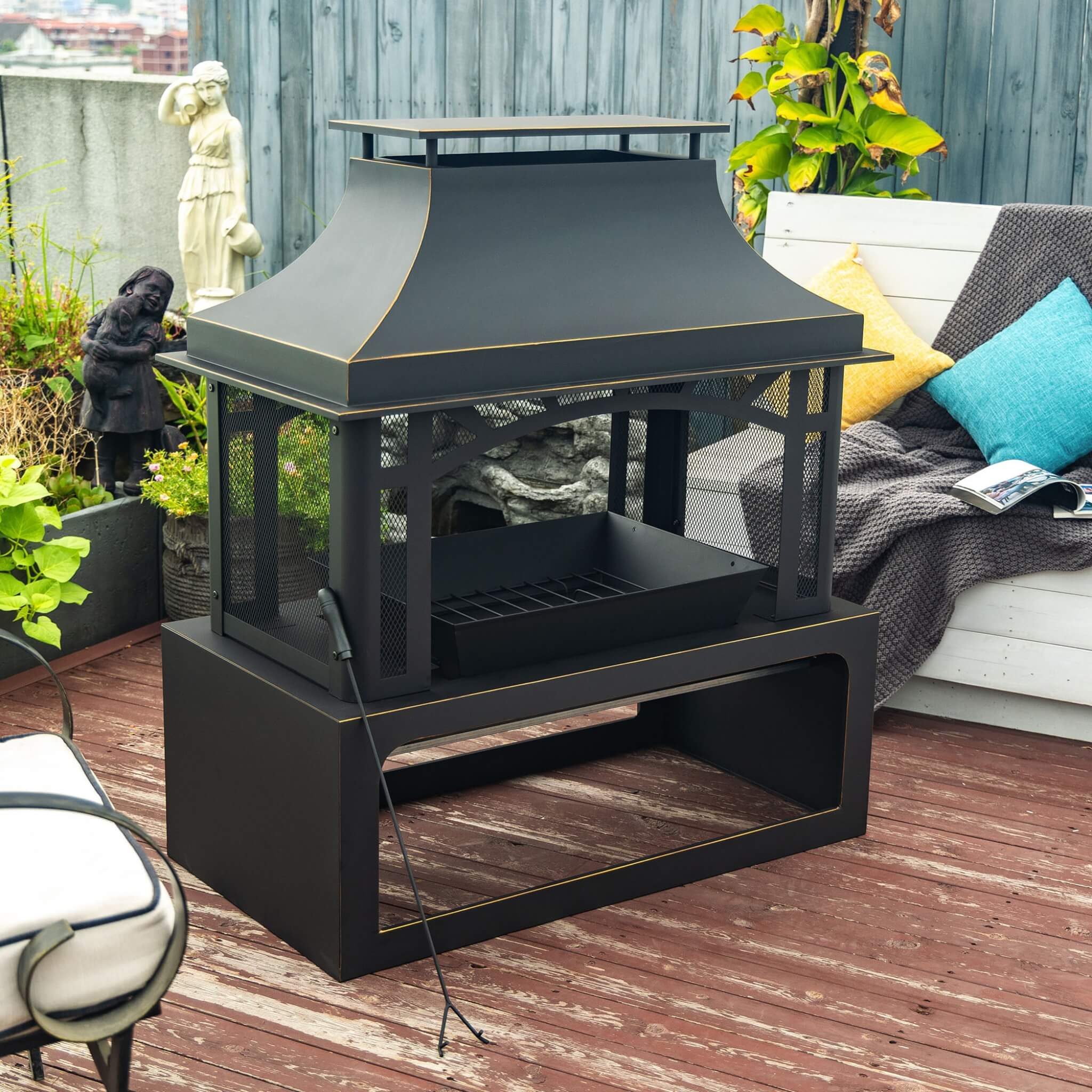 Alora 40-Inch Outdoor Steel Wood-Burning Backyard Fireplace Fire Pit (SAK45758) - Image 4