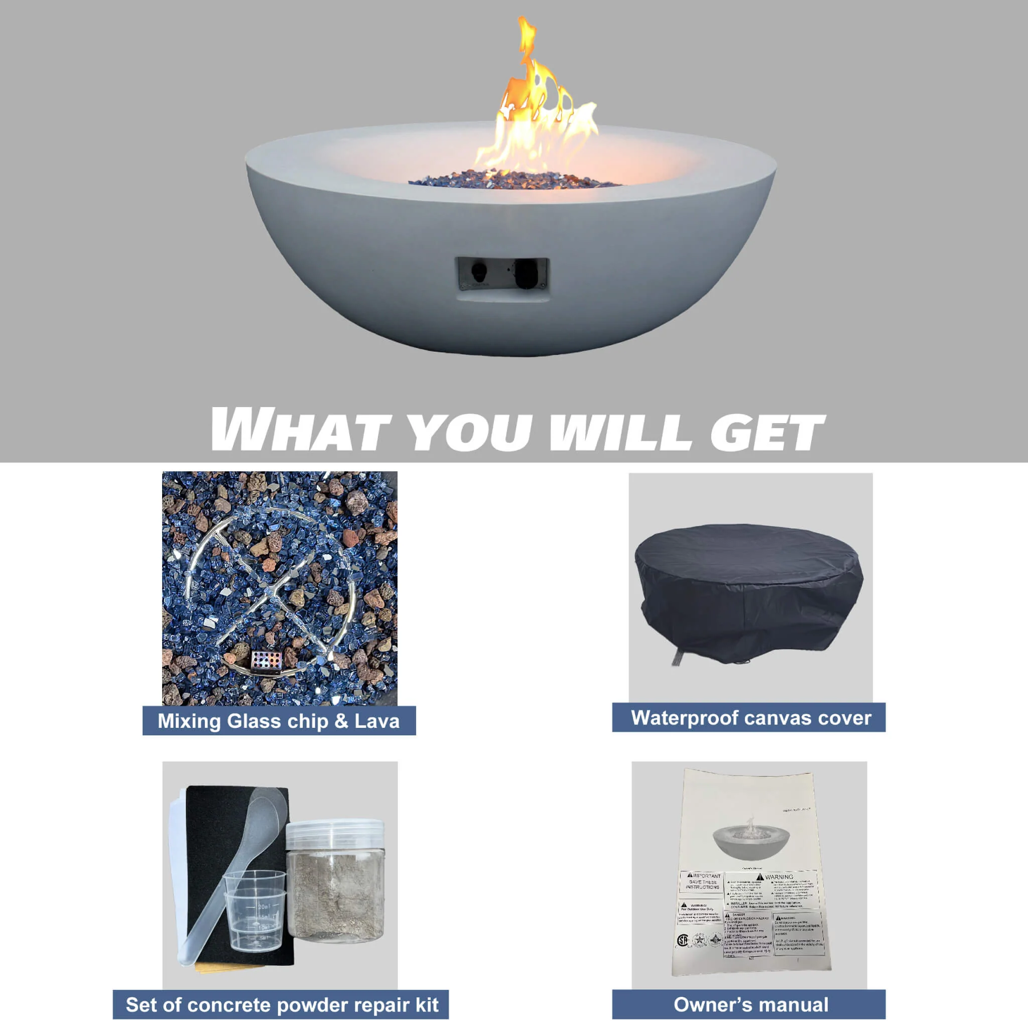 Alora 42-Inch Modern Outdoor Concrete Propane Gas Fire Pit Bowl (SAK51260) - Image 7