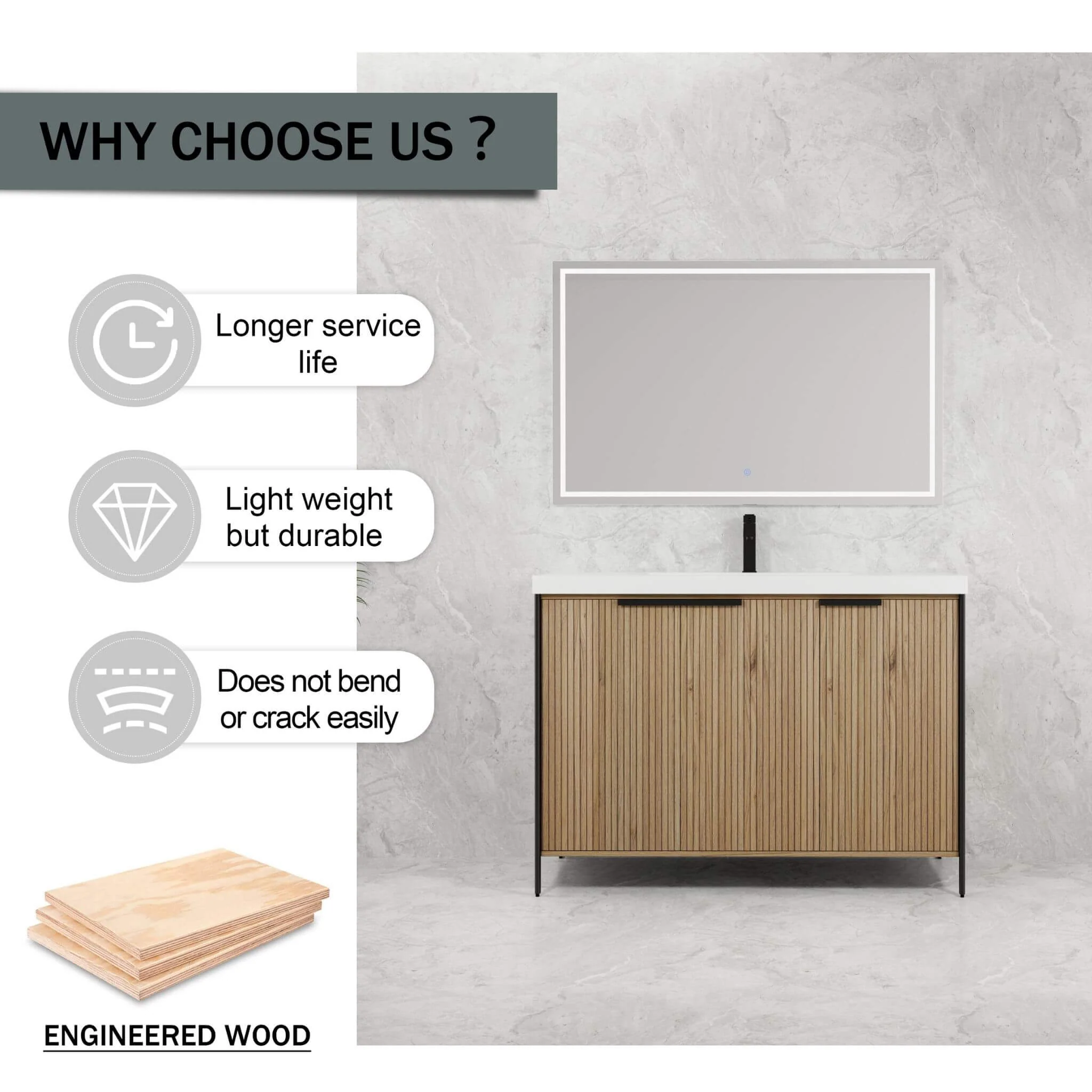 Alora 48-Inch Modern Light Coffee Freestanding Vanity With Resin Sink (SAK71630) - Image 4