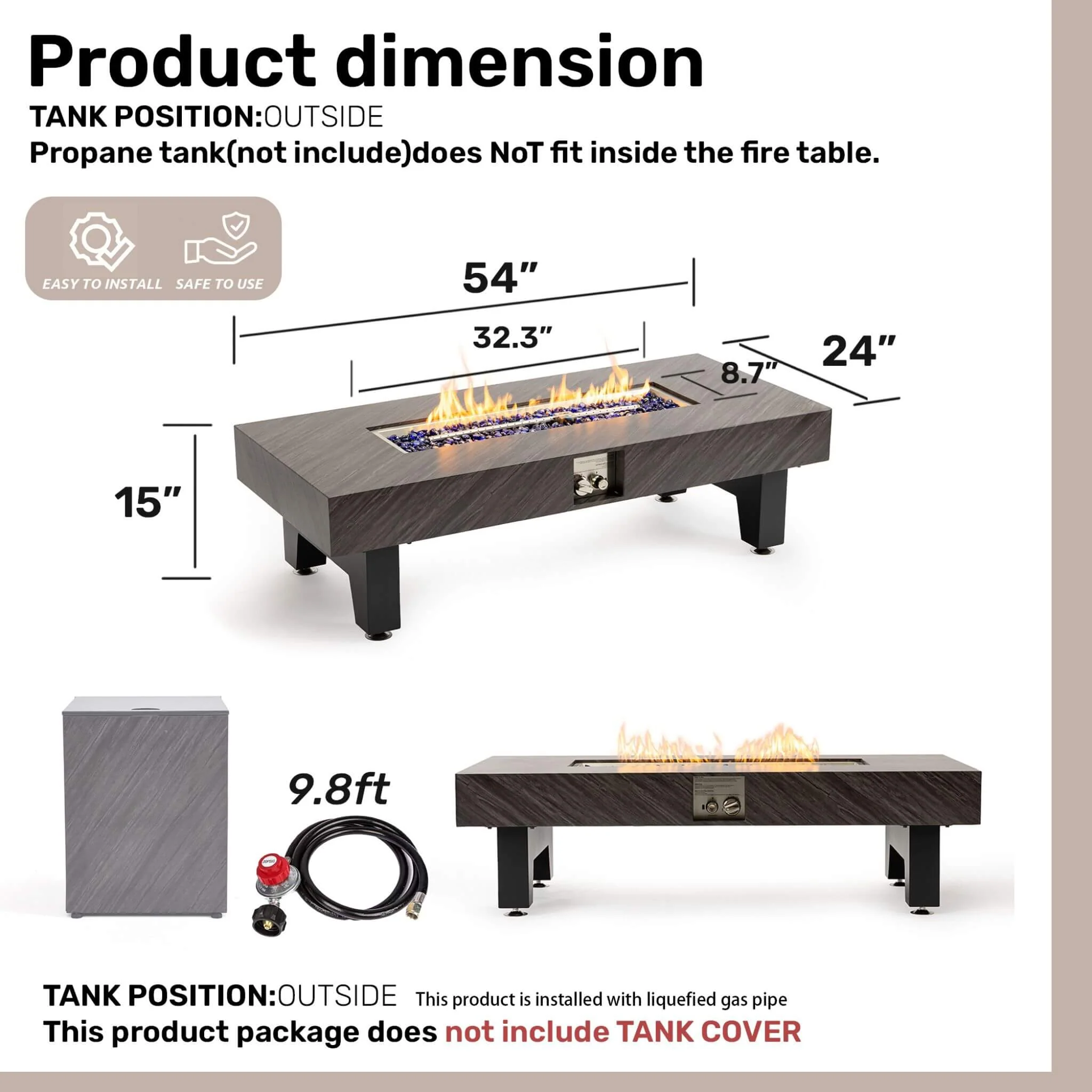 Alora 54-Inch Modern Outdoor Propane Fire Pit Table With Waterproof Cover (SAK42628) - Image 26