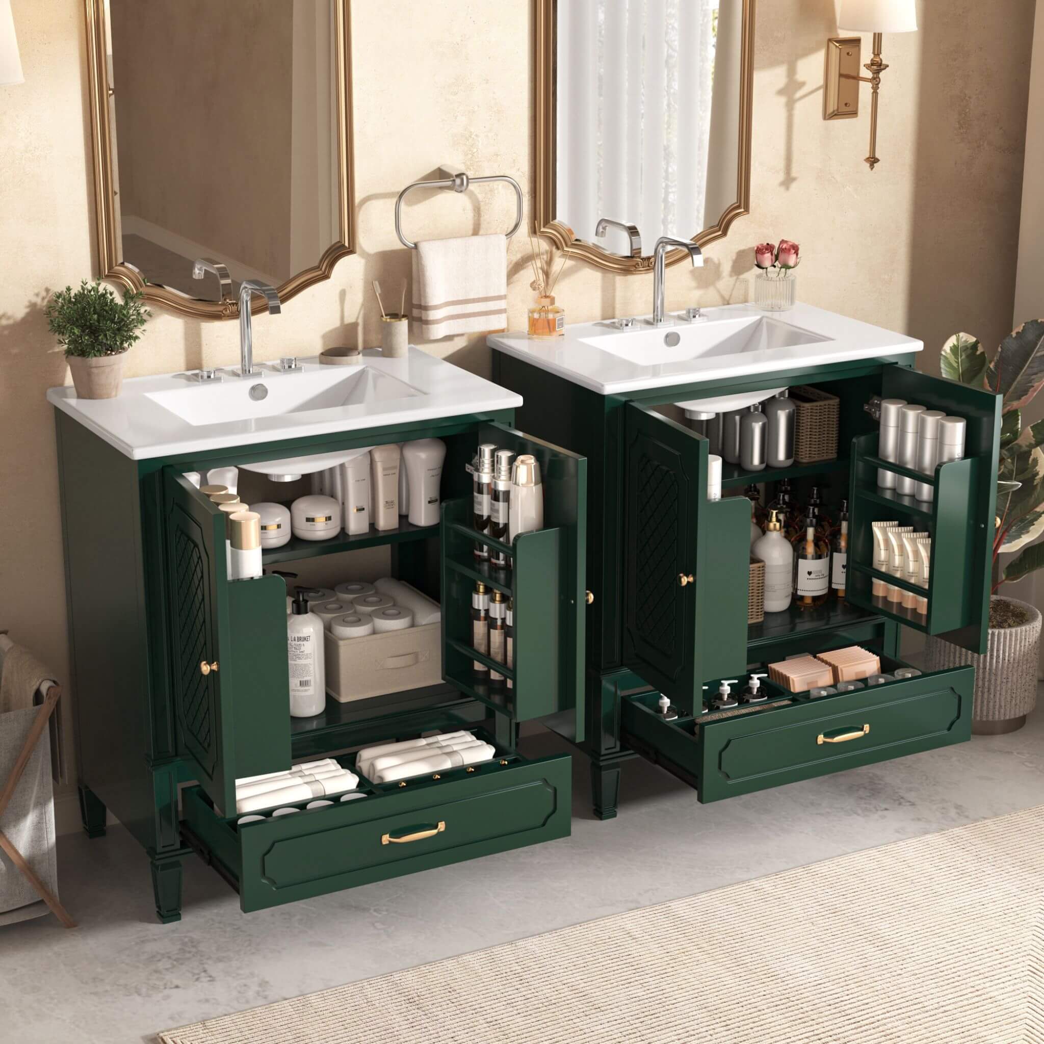 Alora 60-Inch Green Vintage Double Sink Vanity With Cabinets And Drawers (SAK19524) - Image 4