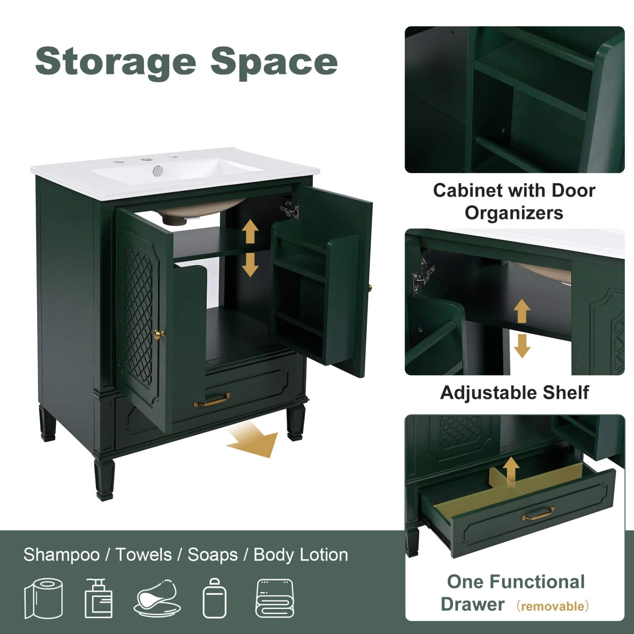 Alora 60-Inch Green Vintage Double Sink Vanity With Cabinets And Drawers (SAK19524) - Image 6