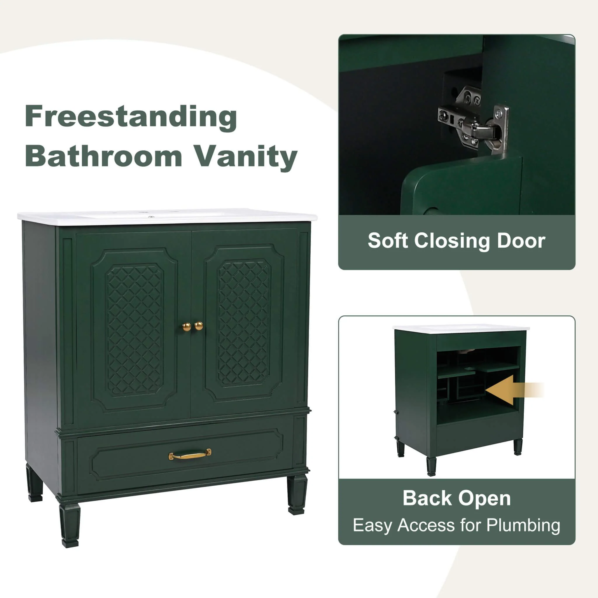 Alora 60-Inch Green Vintage Double Sink Vanity With Cabinets And Drawers (SAK19524) - Image 7