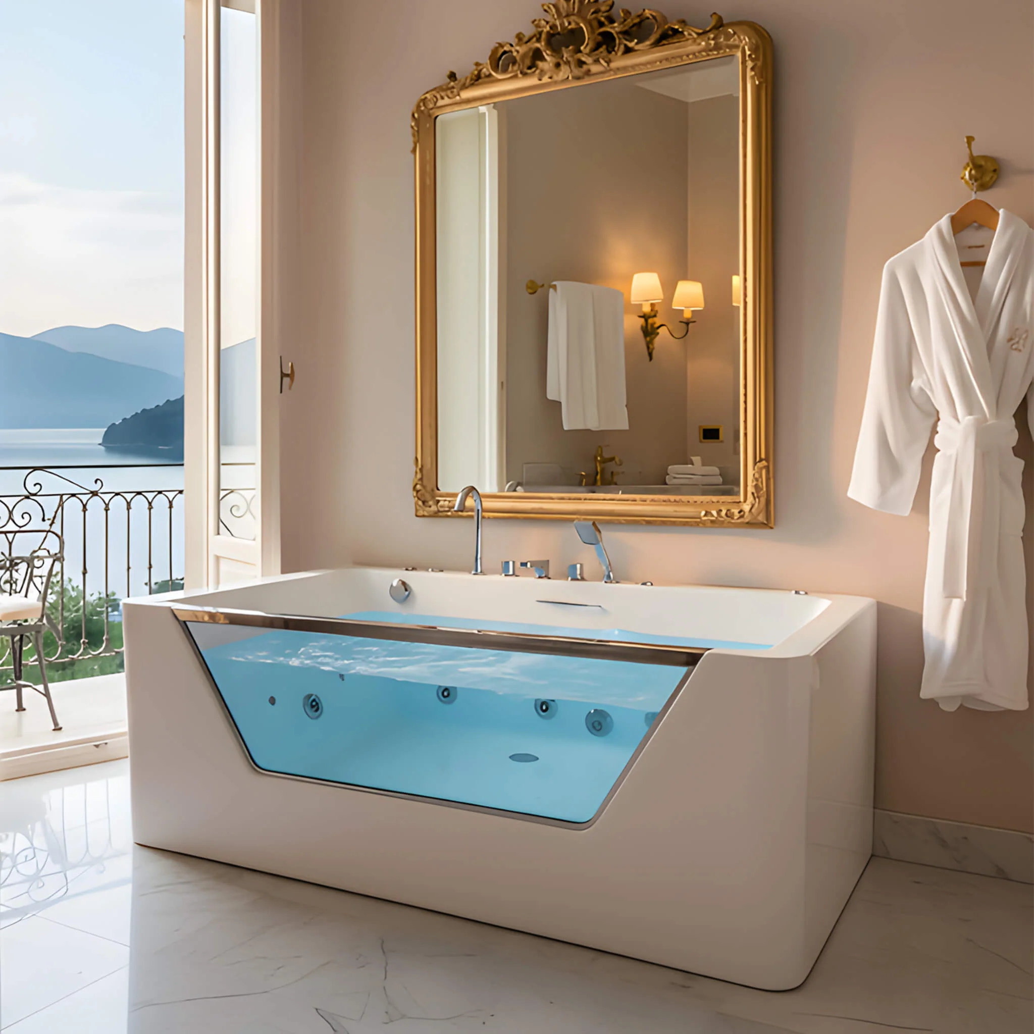 Alora Veloria 67-Inch 7-Jets Hydrotherapy Whirlpool Bathtub With Glass Panel (SAK13589) - Image 13