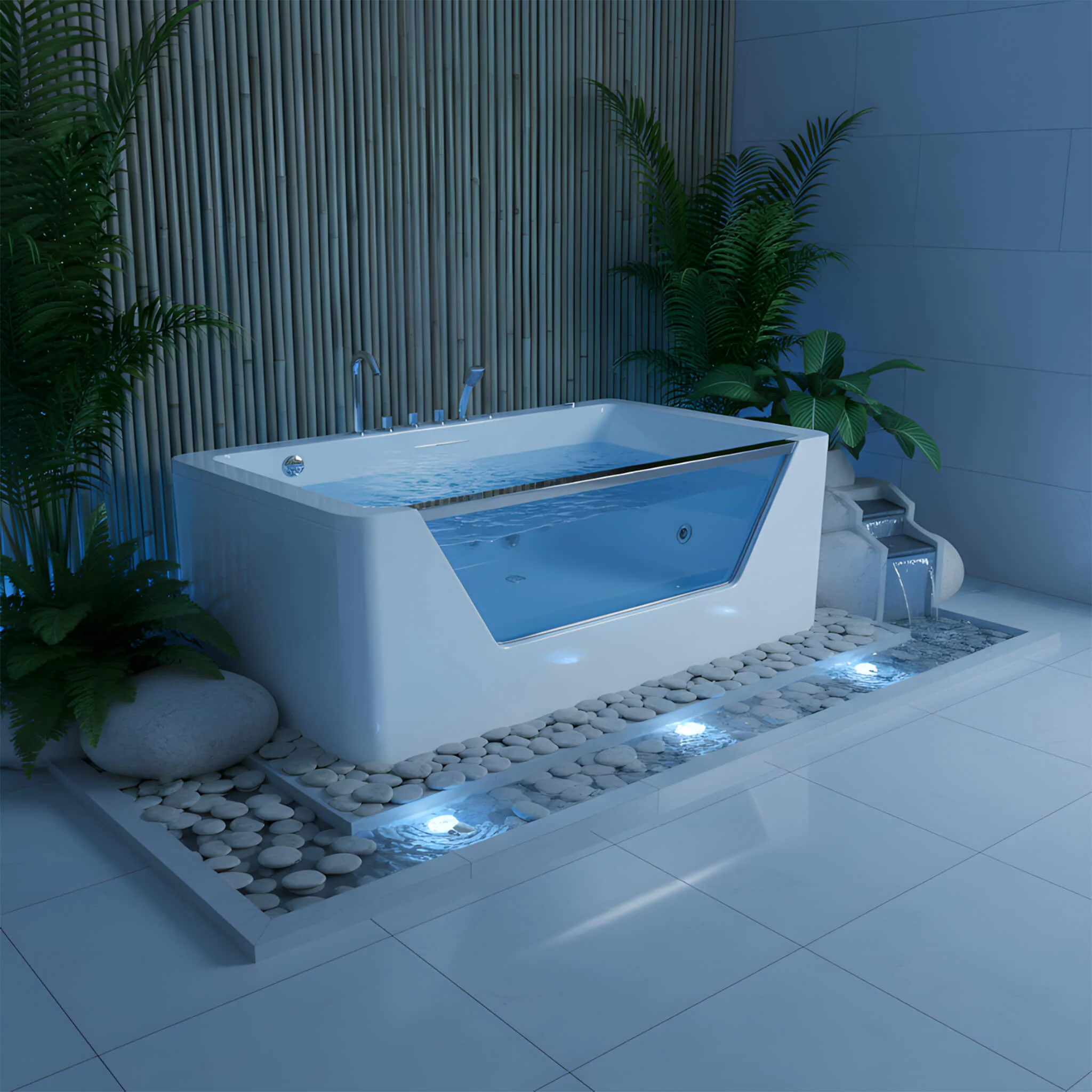 Alora Veloria 67-Inch 7-Jets Hydrotherapy Whirlpool Bathtub With Glass Panel (SAK13589) - Image 3