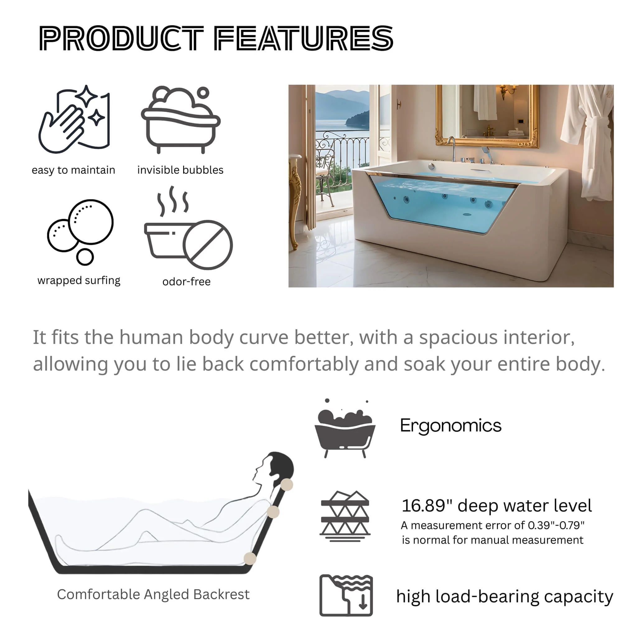 Alora Veloria 67-Inch 7-Jets Hydrotherapy Whirlpool Bathtub With Glass Panel (SAK13589) - Image 6