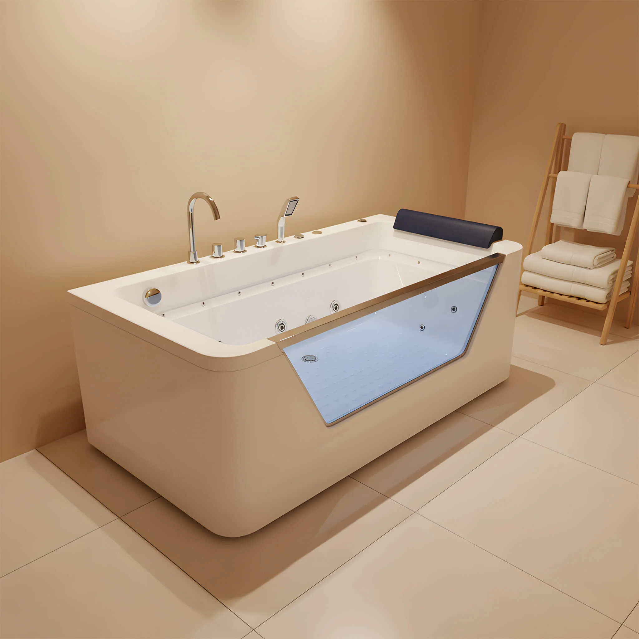 Alora Veloria 67-Inch 7-Jets Hydrotherapy Whirlpool Bathtub With Glass Panel (SAK13589) - Image 9