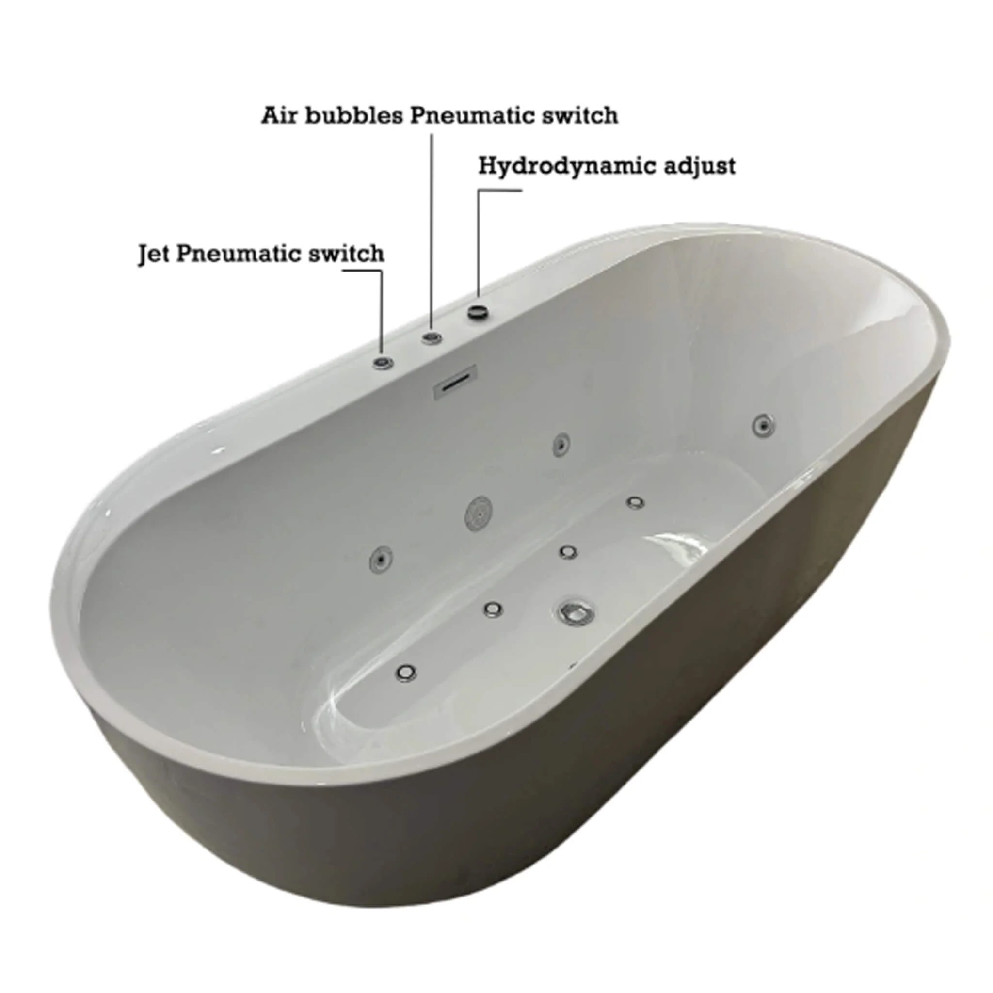 Alora Cascade 67-Inch Whirlpool Air Bath Soaking Tub With Adjustable Air Blower [No Faucet] (SAK24960) - Image 6
