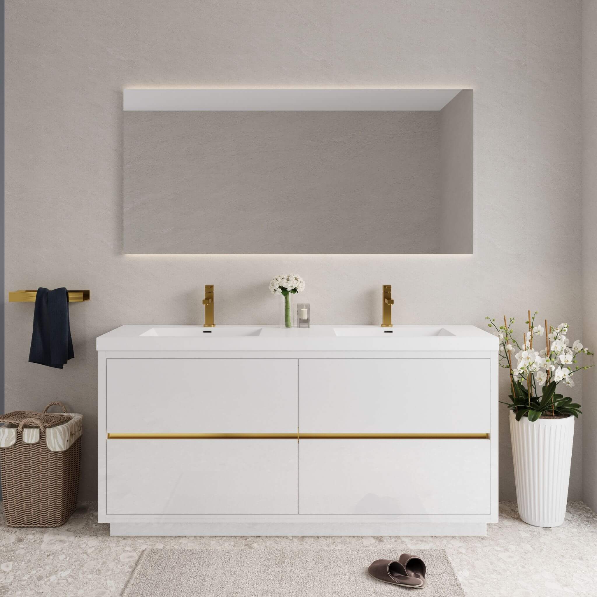 Alora 72-Inch White Freestanding Bathroom Vanity With Sink And Stone Resin Countertop (SAK31520) - Image 3