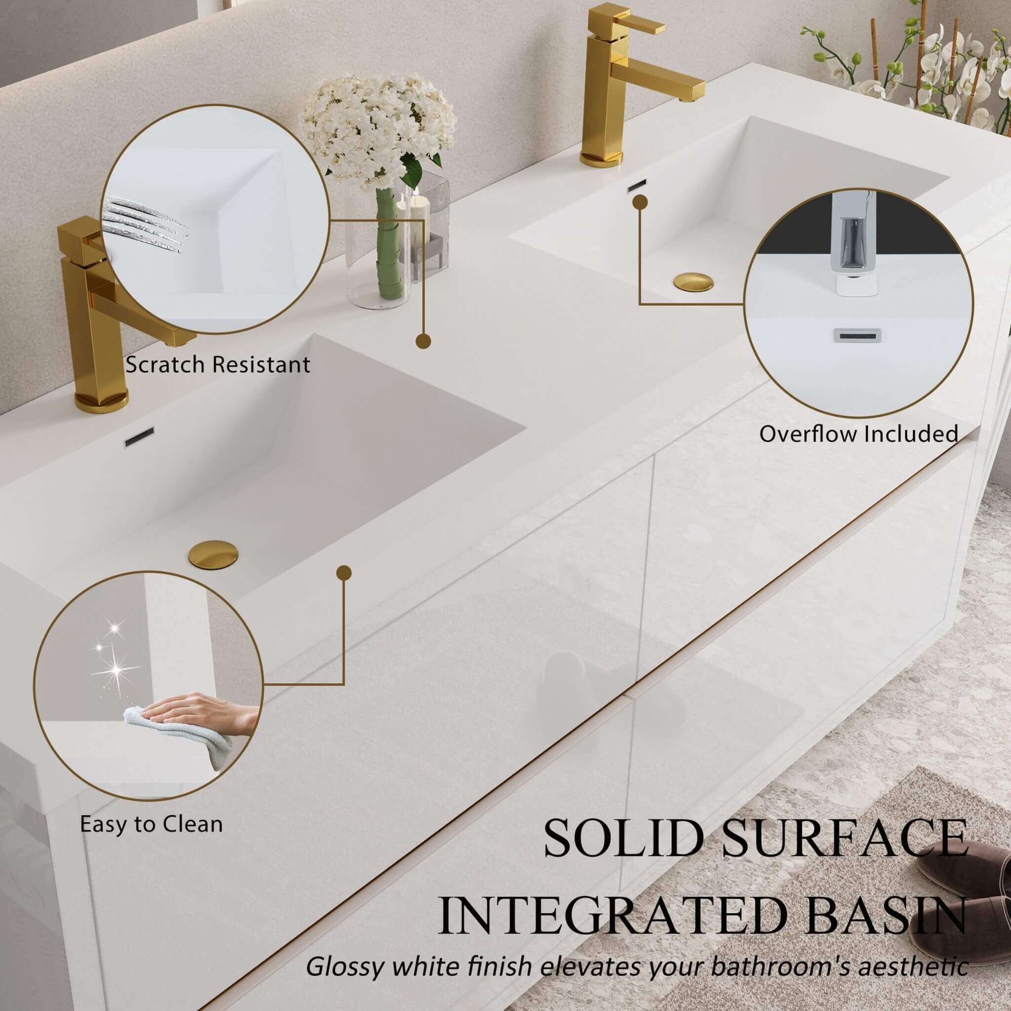 Alora 72-Inch White Freestanding Bathroom Vanity With Sink And Stone Resin Countertop (SAK31520) - Image 7