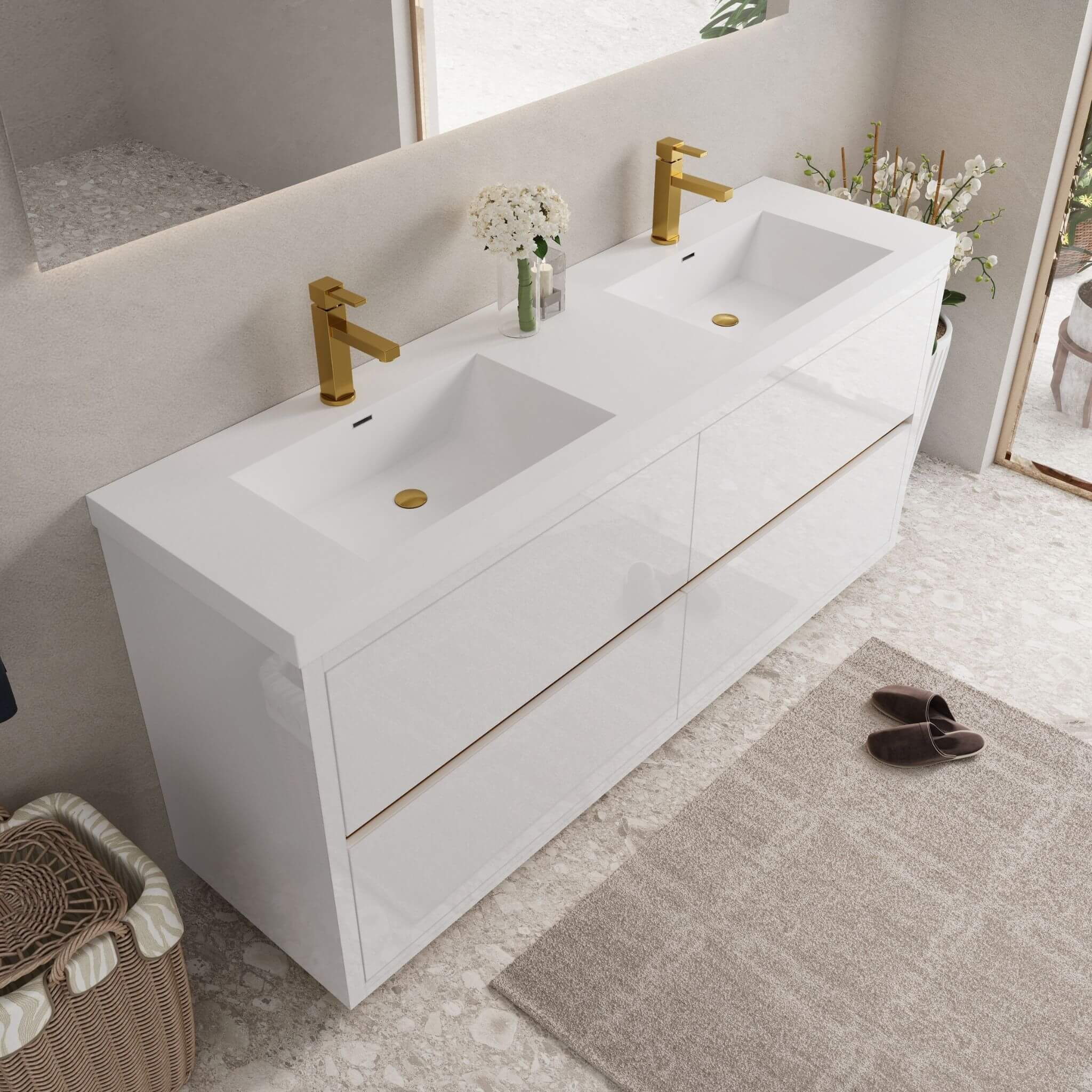Alora 72-Inch White Freestanding Bathroom Vanity With Sink And Stone Resin Countertop (SAK31520) - Image 9