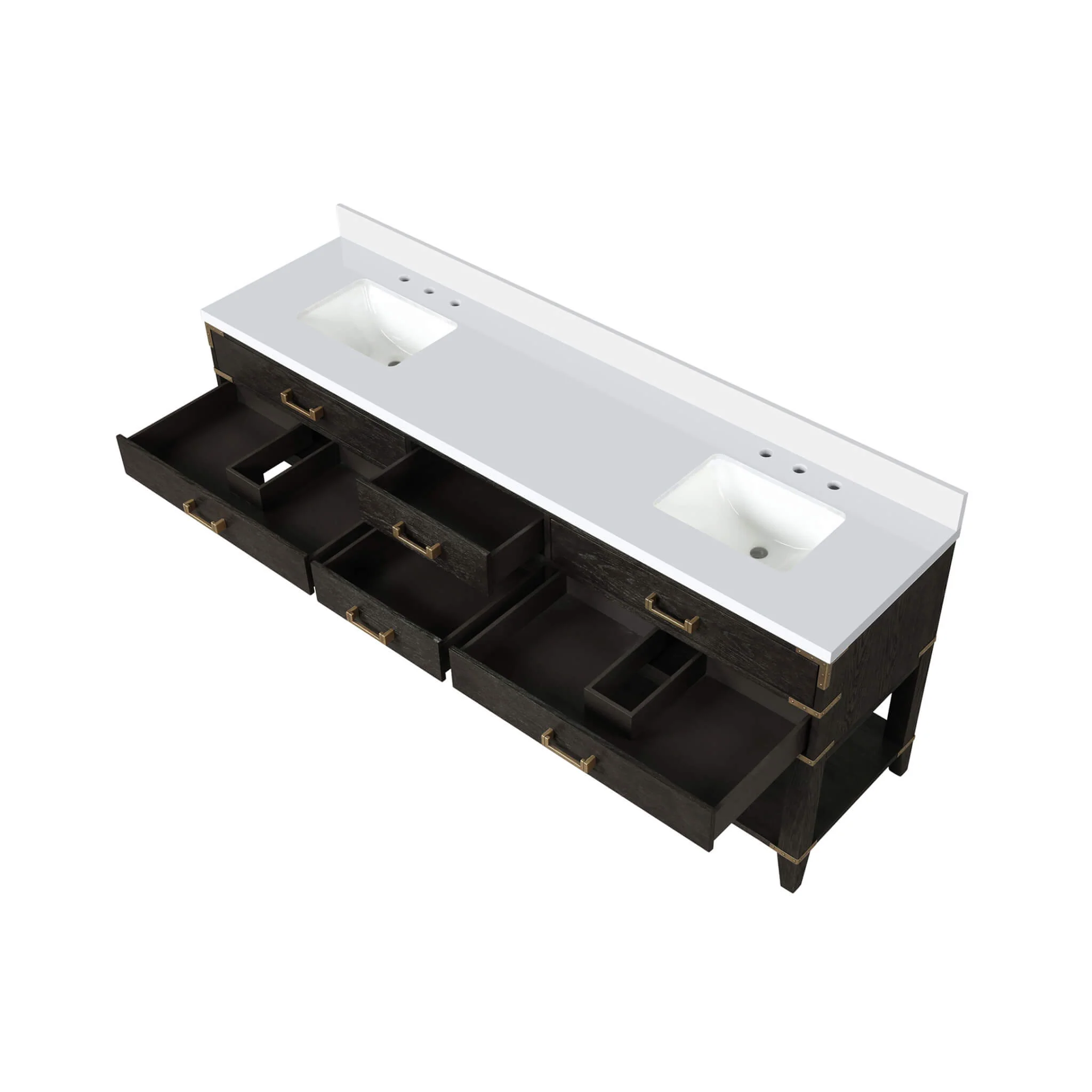 Alora 84-Inch Black Oak Double Bathroom Vanity With White Quartz Top (SAK43761) - Image 3