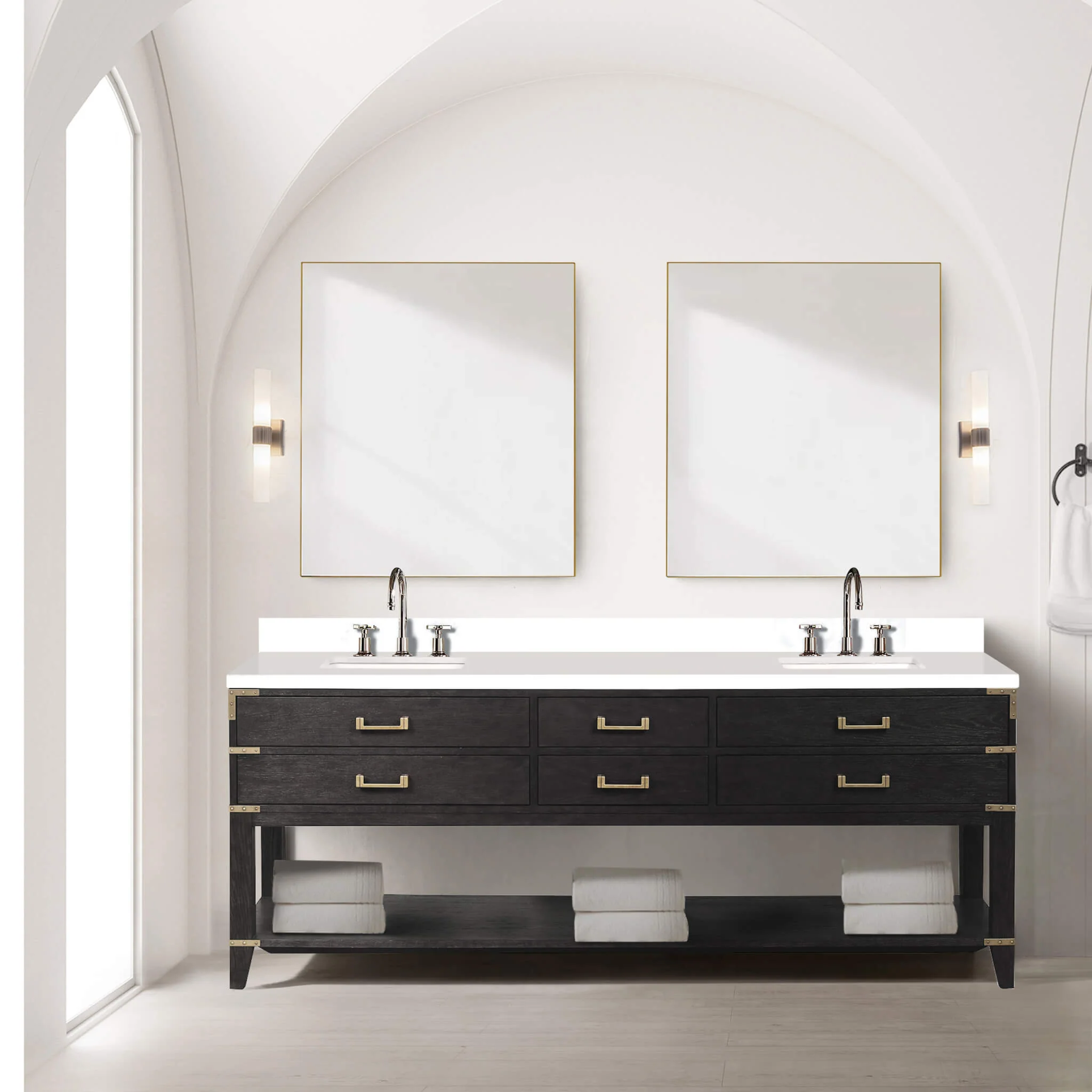Alora 84-Inch Black Oak Double Bathroom Vanity With White Quartz Top (SAK43761) - Image 4