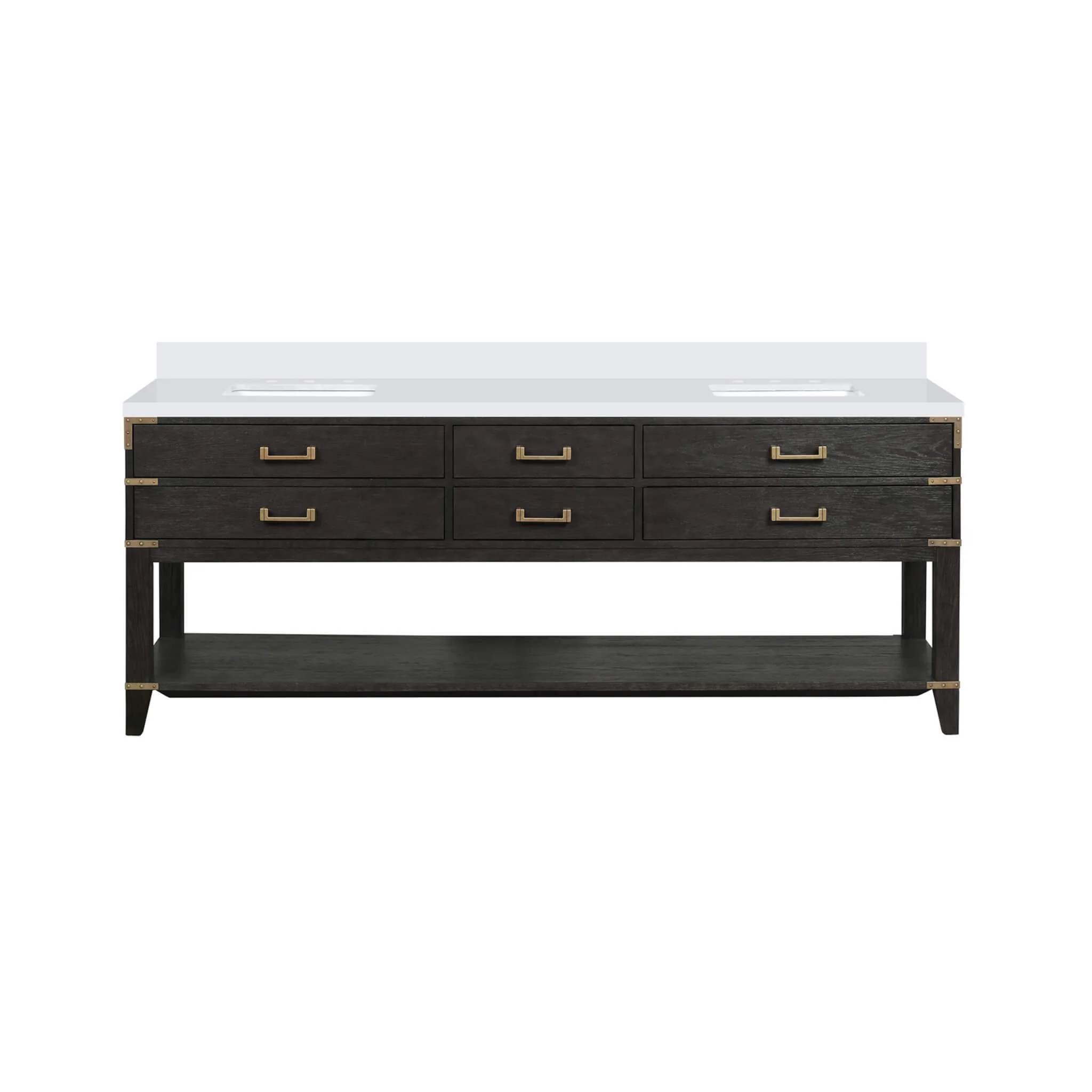 Alora 84-Inch Black Oak Double Bathroom Vanity With White Quartz Top (SAK43761) - Image 5
