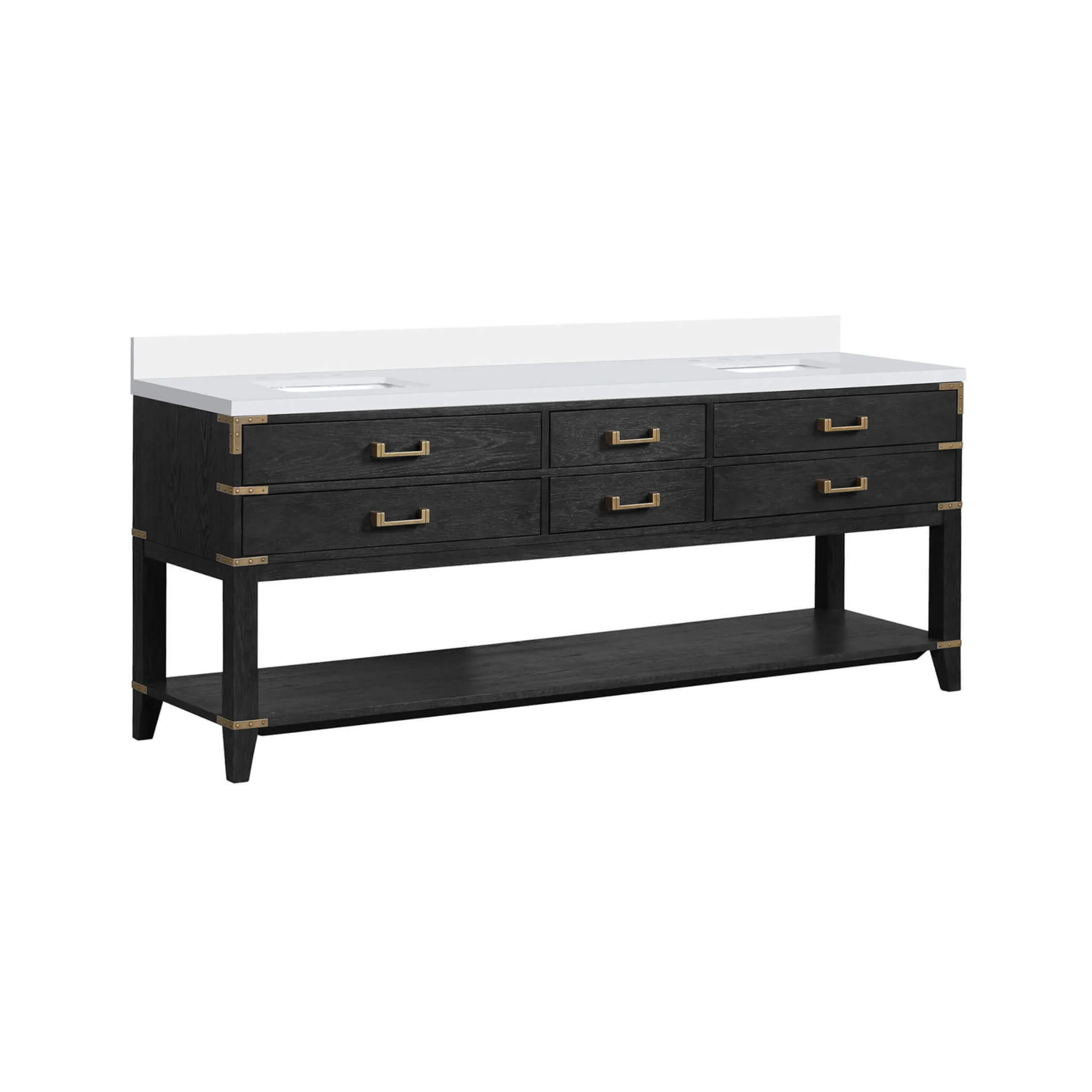 Alora 84-Inch Black Oak Double Bathroom Vanity With White Quartz Top (SAK43761) - Image 7