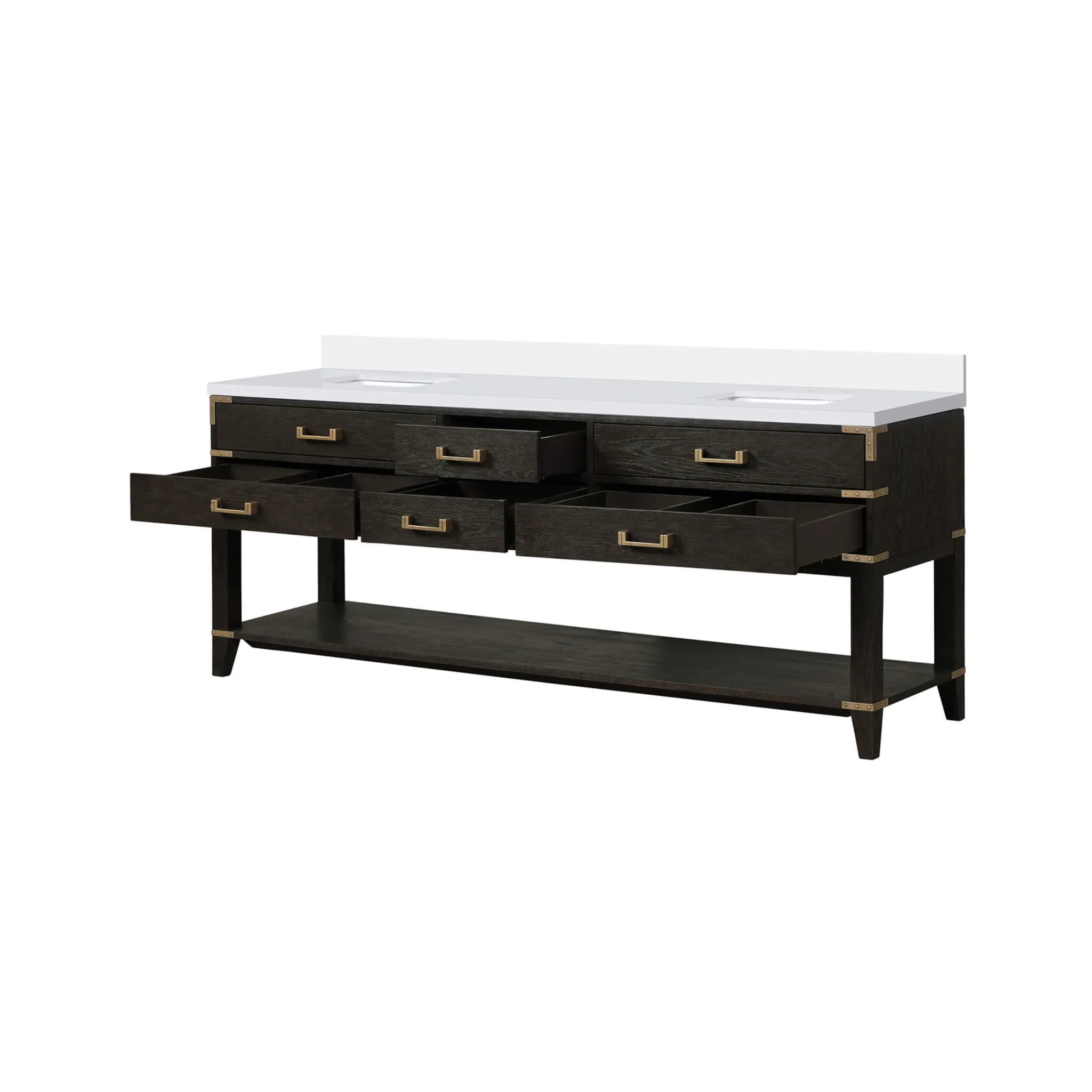 Alora 84-Inch Black Oak Double Bathroom Vanity With White Quartz Top (SAK43761) - Image 9