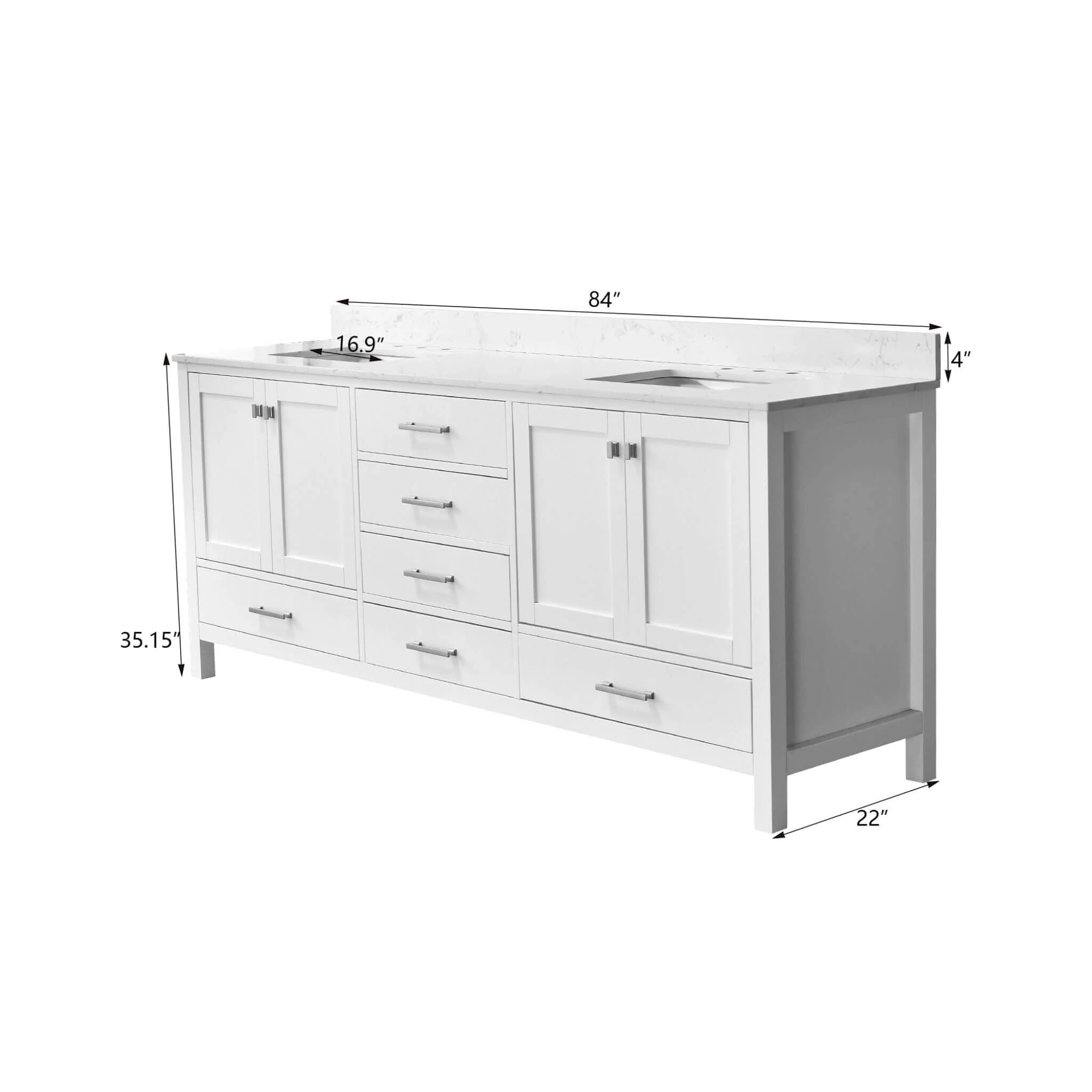 Alora 84-Inch Double Basin Freestanding Bathroom Vanity With Solid Wood Frame [No Faucet] (SAK81794) - Image 11